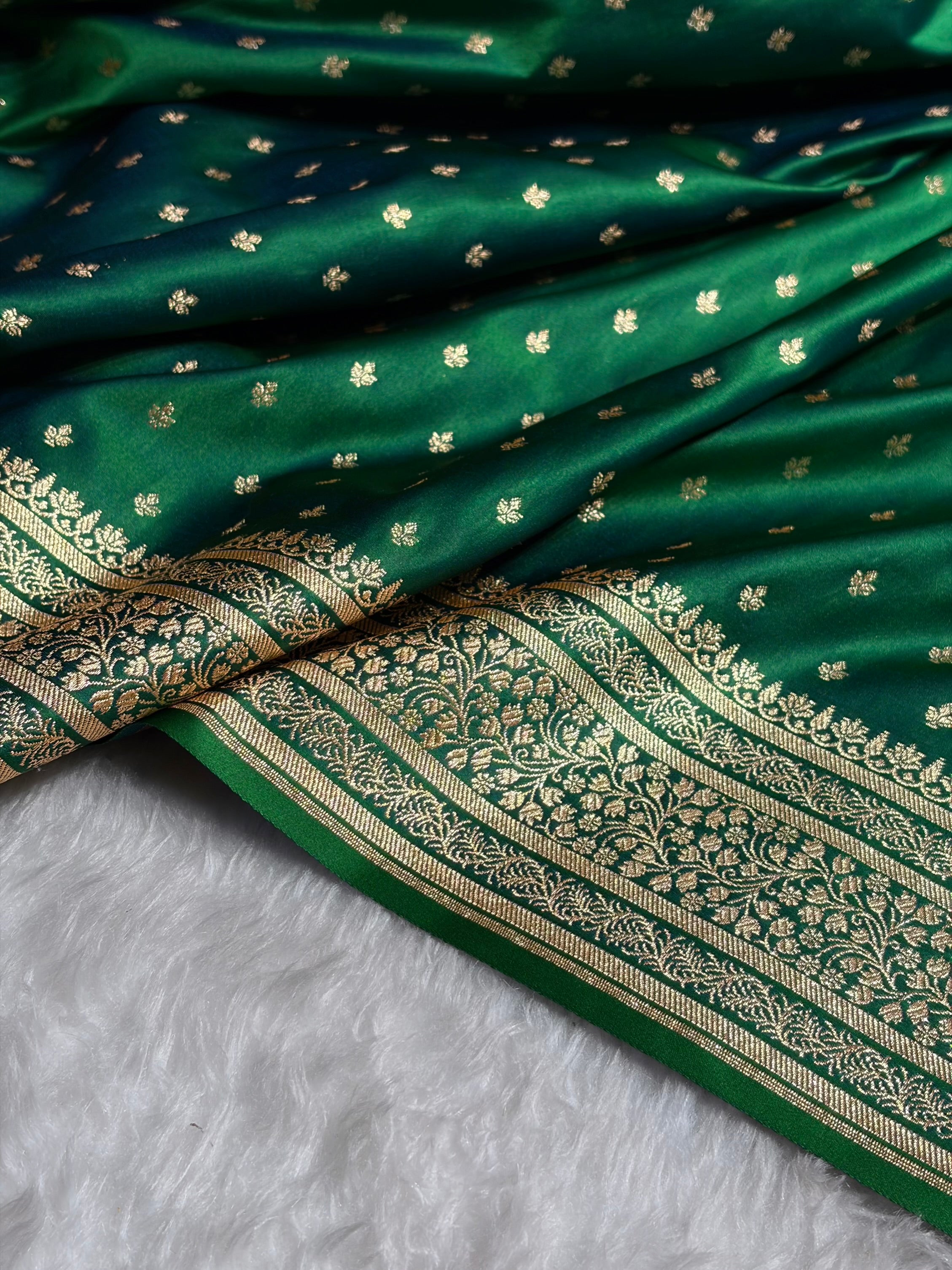 Banarasi Satin Katan Saree in Cross Green Shades SK88