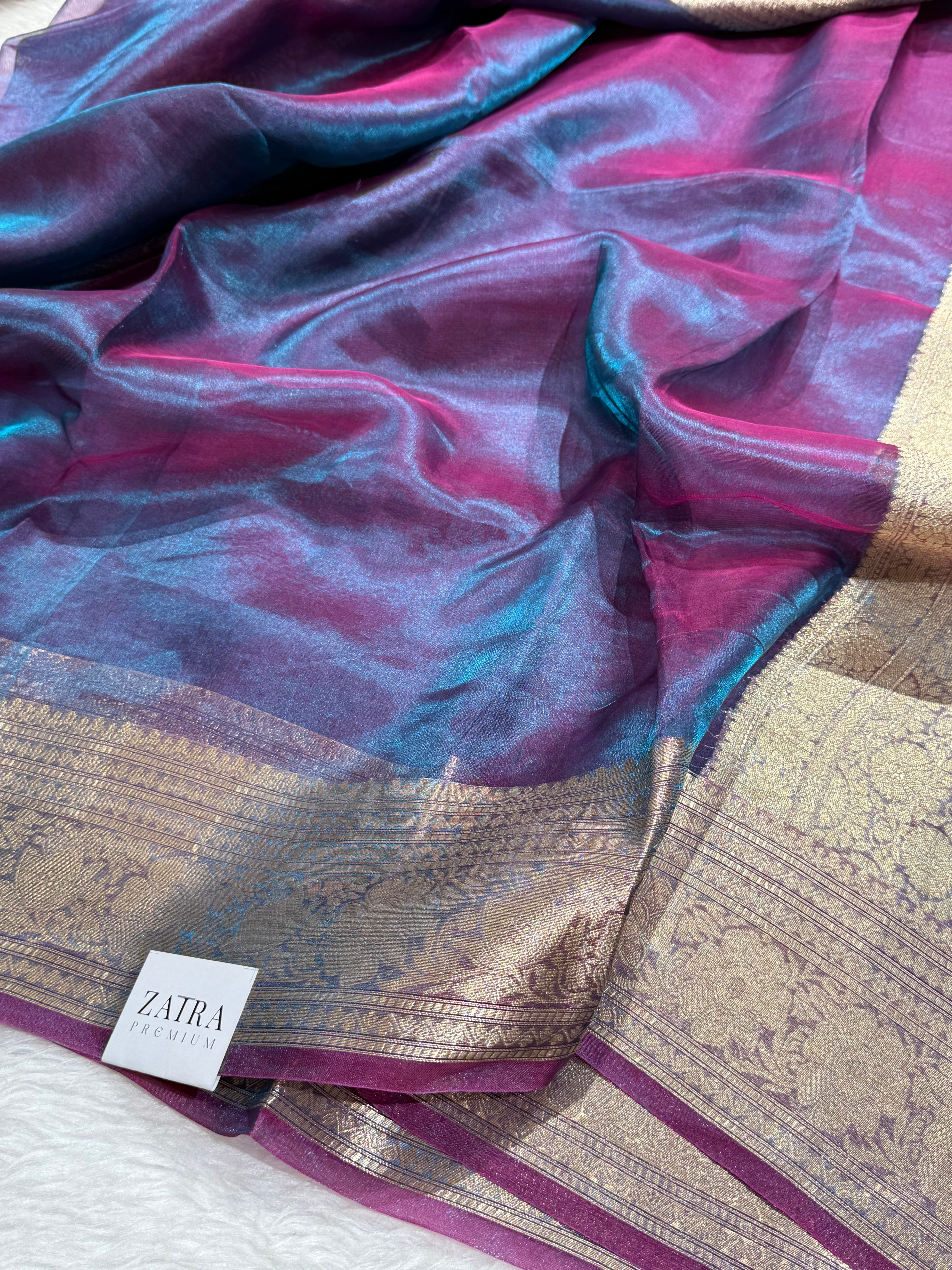 Cross Magenta Shades Pure Tissue Silk Saree with Brocade Blouse PT-16