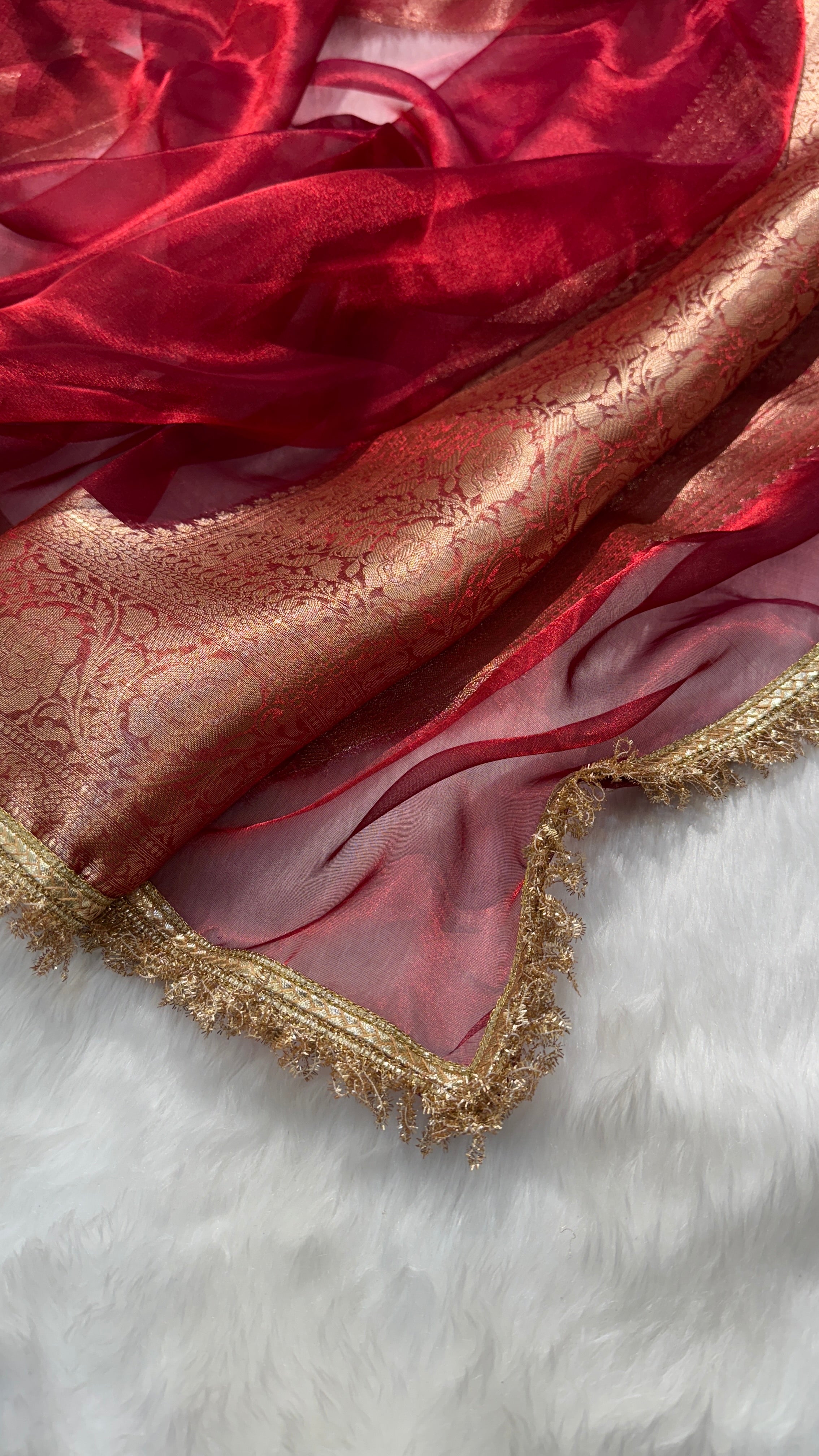 Bridal Red Pure Tissue Silk Saree with Gotta Patti PTGP-02