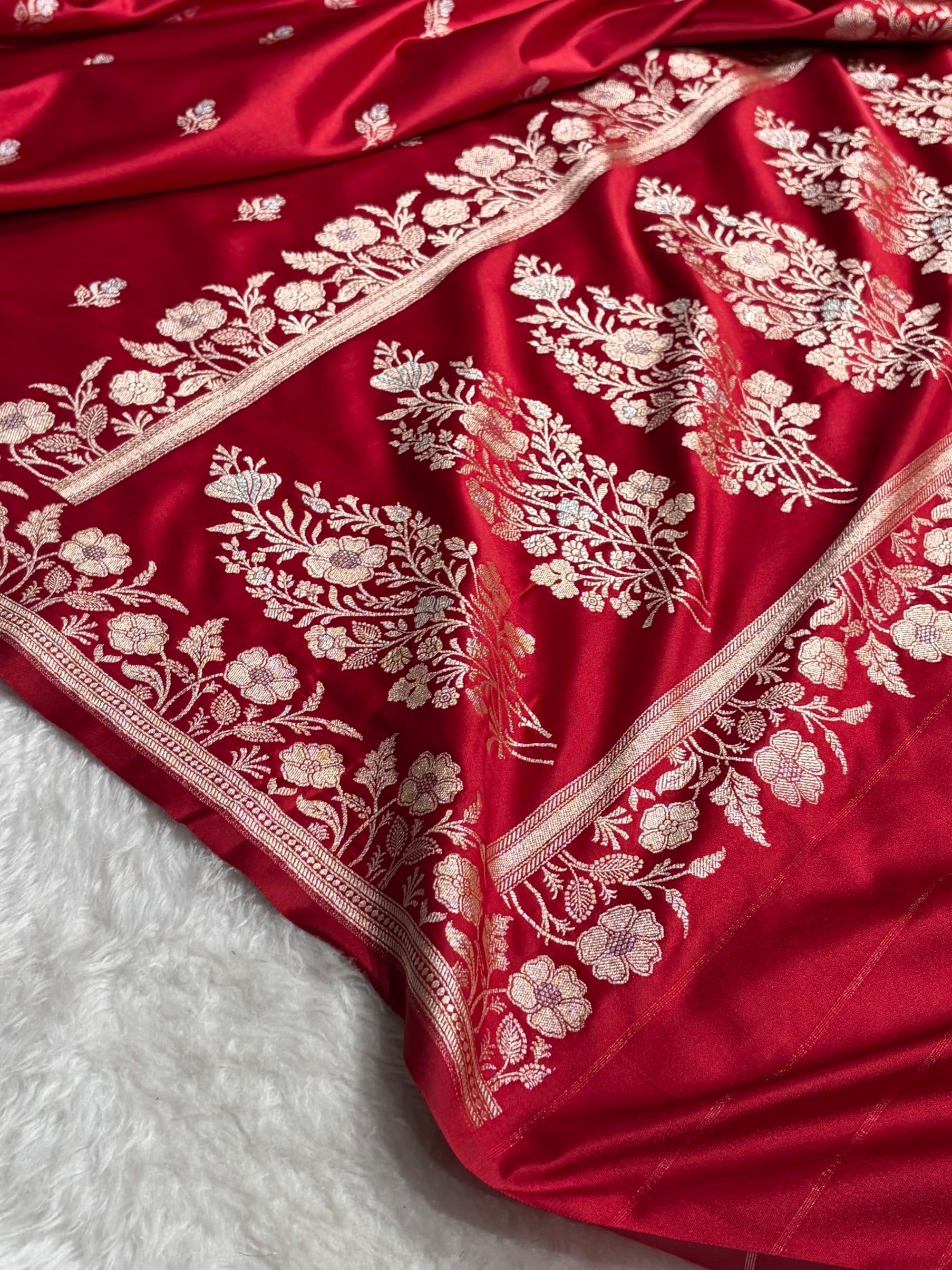 Banarasi Maroon Boota With Floral Border Mashru Silk Saree MSM-85