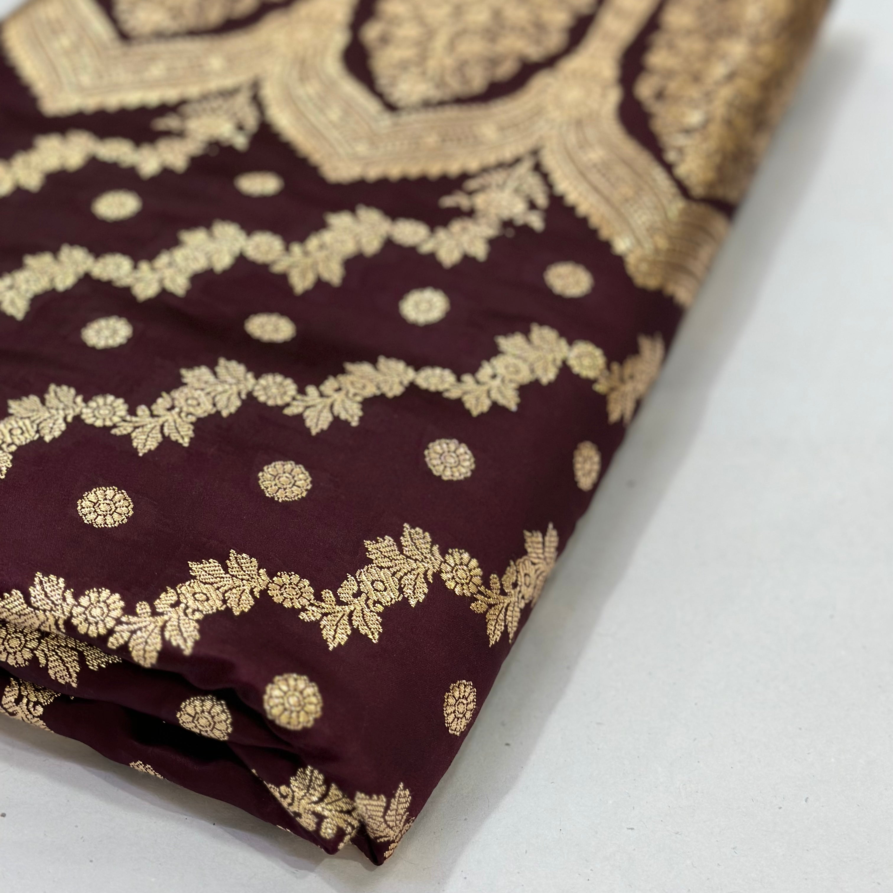 Chocolate Cross Pattern Katan Silk Saree