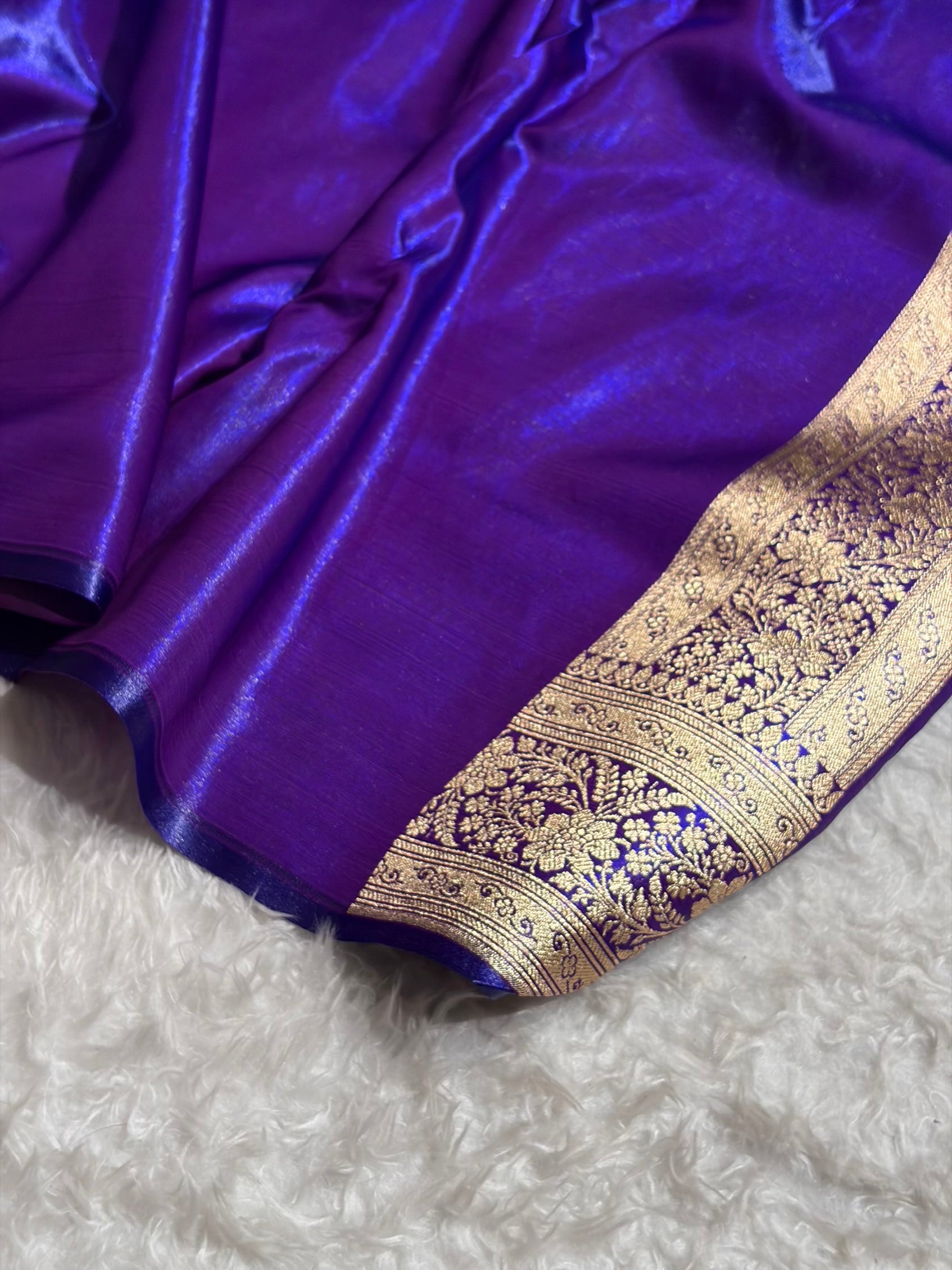 Purple Shades Cross Pattern Banarasi Satin Silk Saree SS50