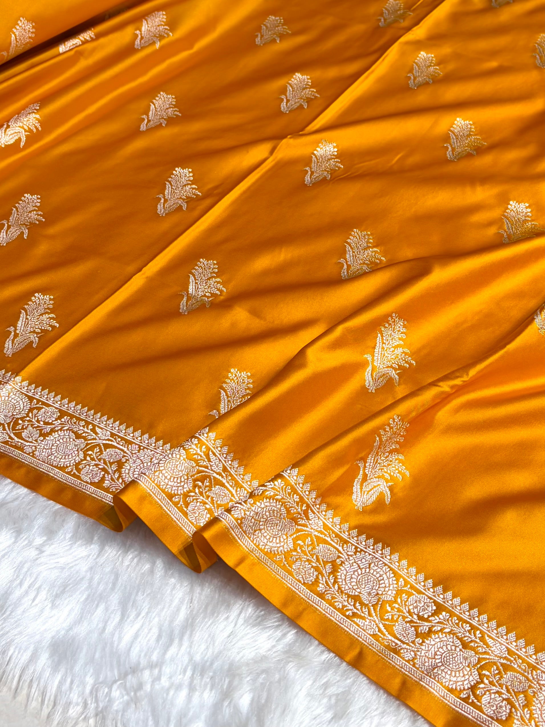 Mustard Boota With Floral Border Mashru Silk Saree MSM-89