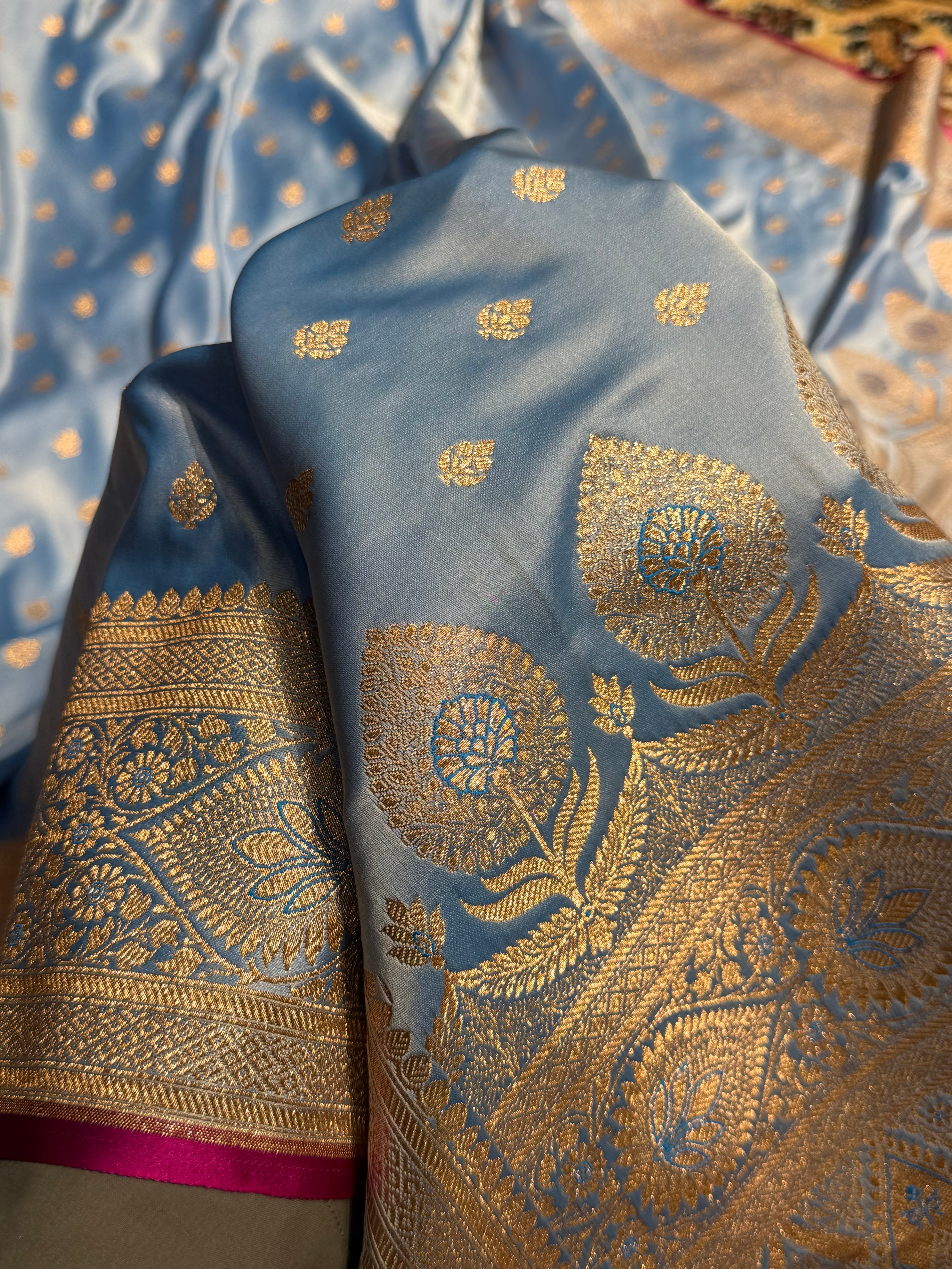 Nile Blue Shades Banarasi booti Katan Silk saree SK10