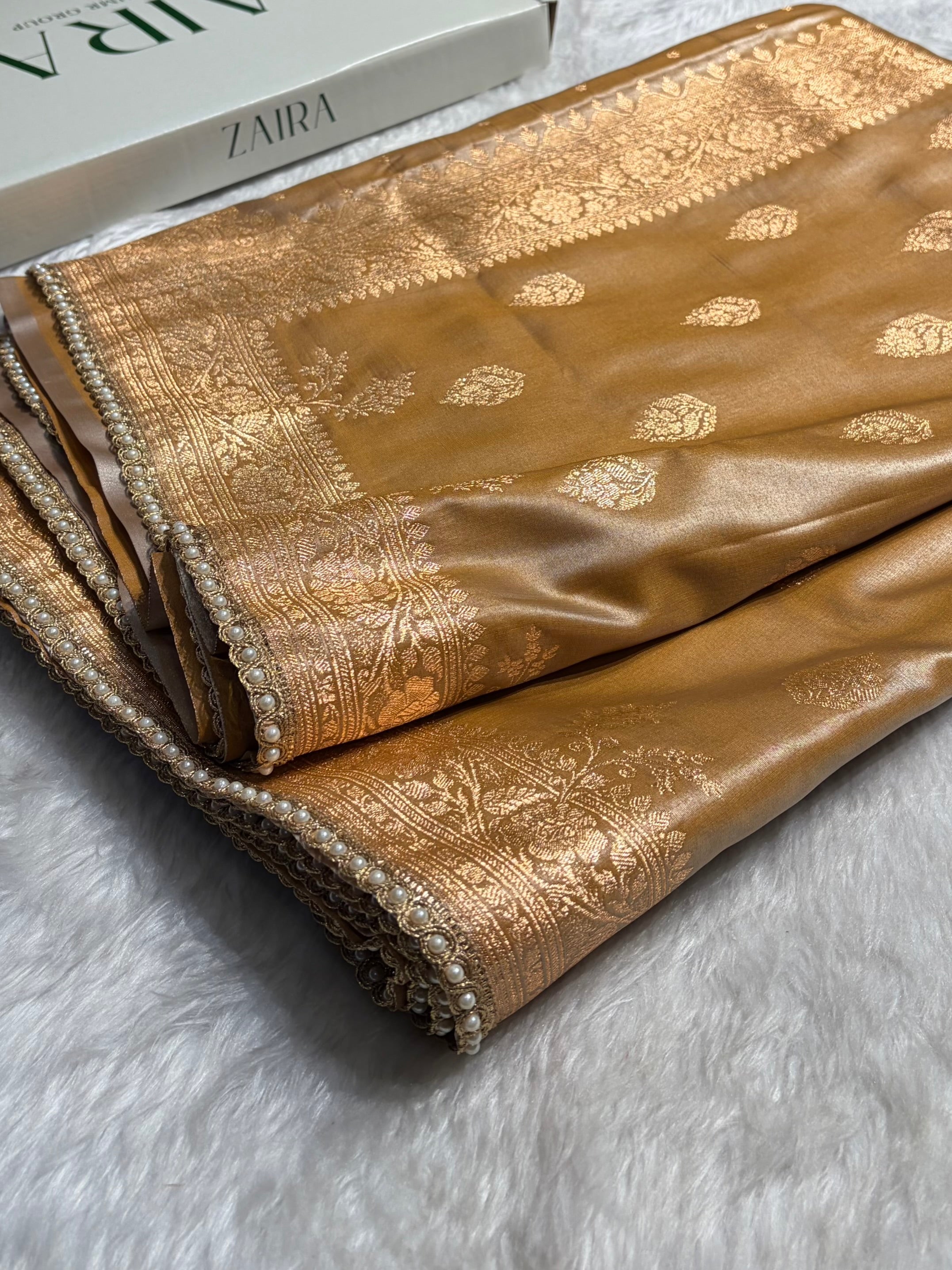 Banarasi Satin Silk Saree With Gotta Patti Booti Motif in Tusser Shades SSGP20