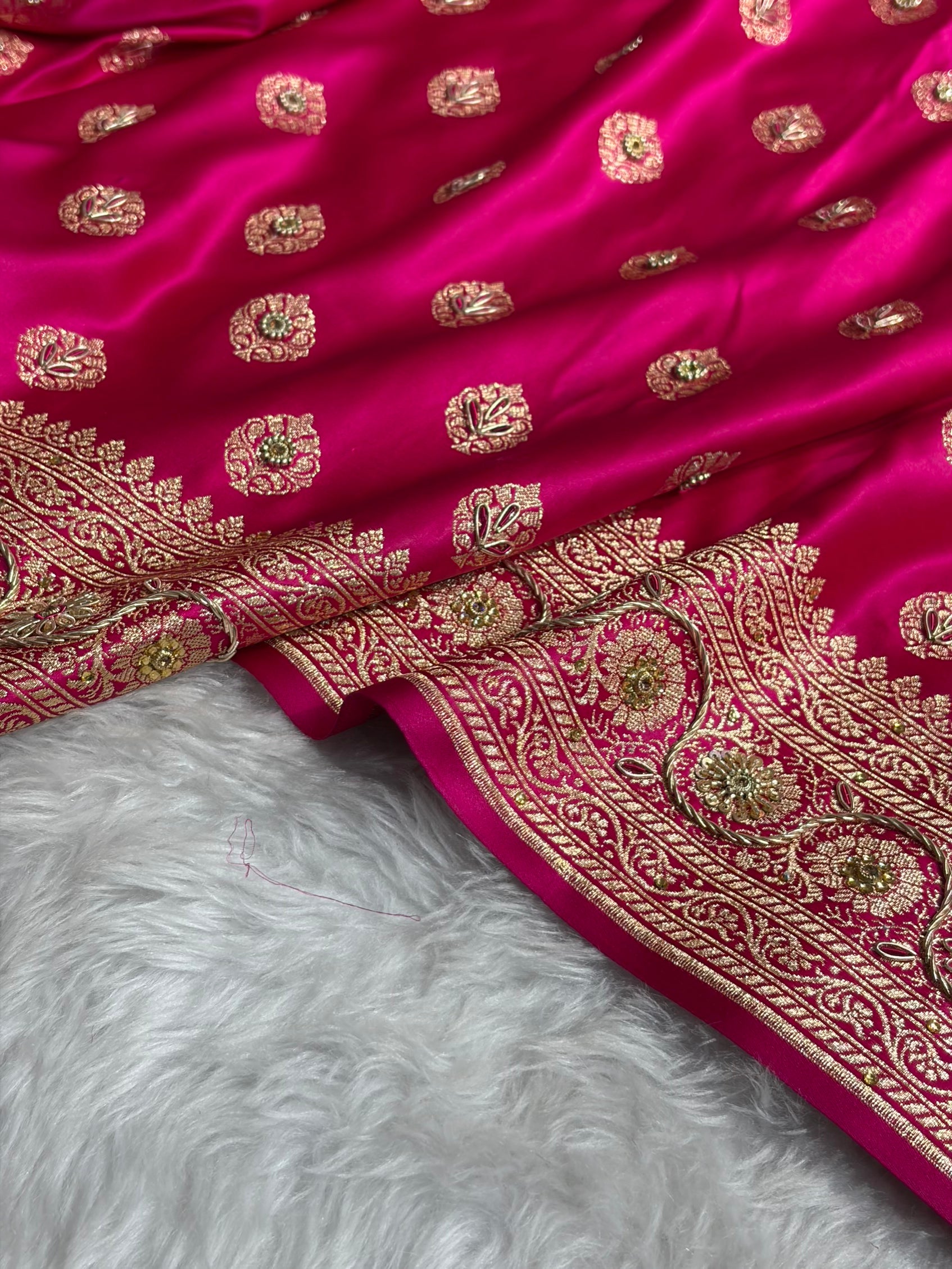 Banarasi Boota Katan Silk Saree In Rani Shades With Ari Zardozi Work BSK02