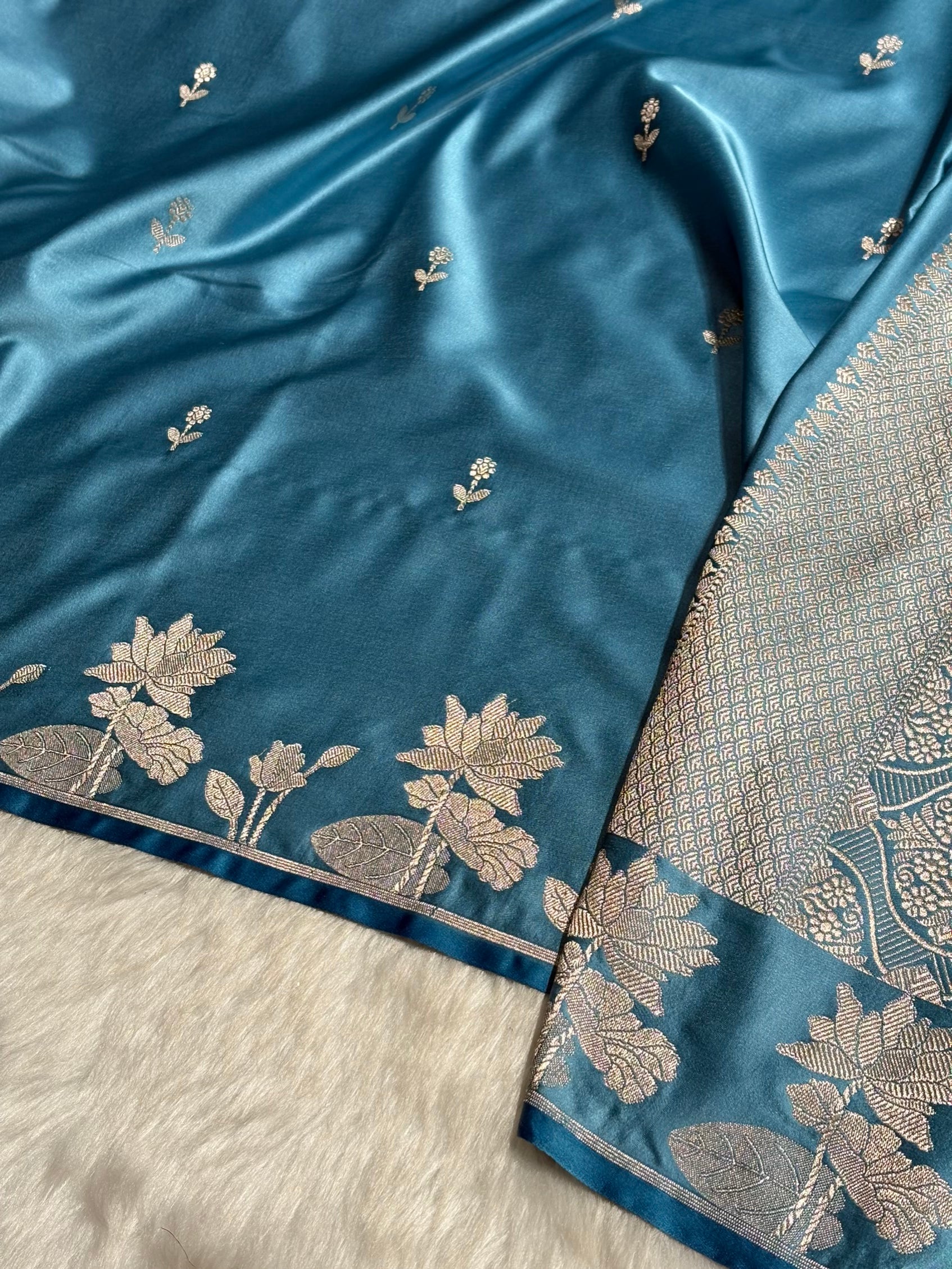 Sky Blue Booti Motif Mashru Silk Saree MS11