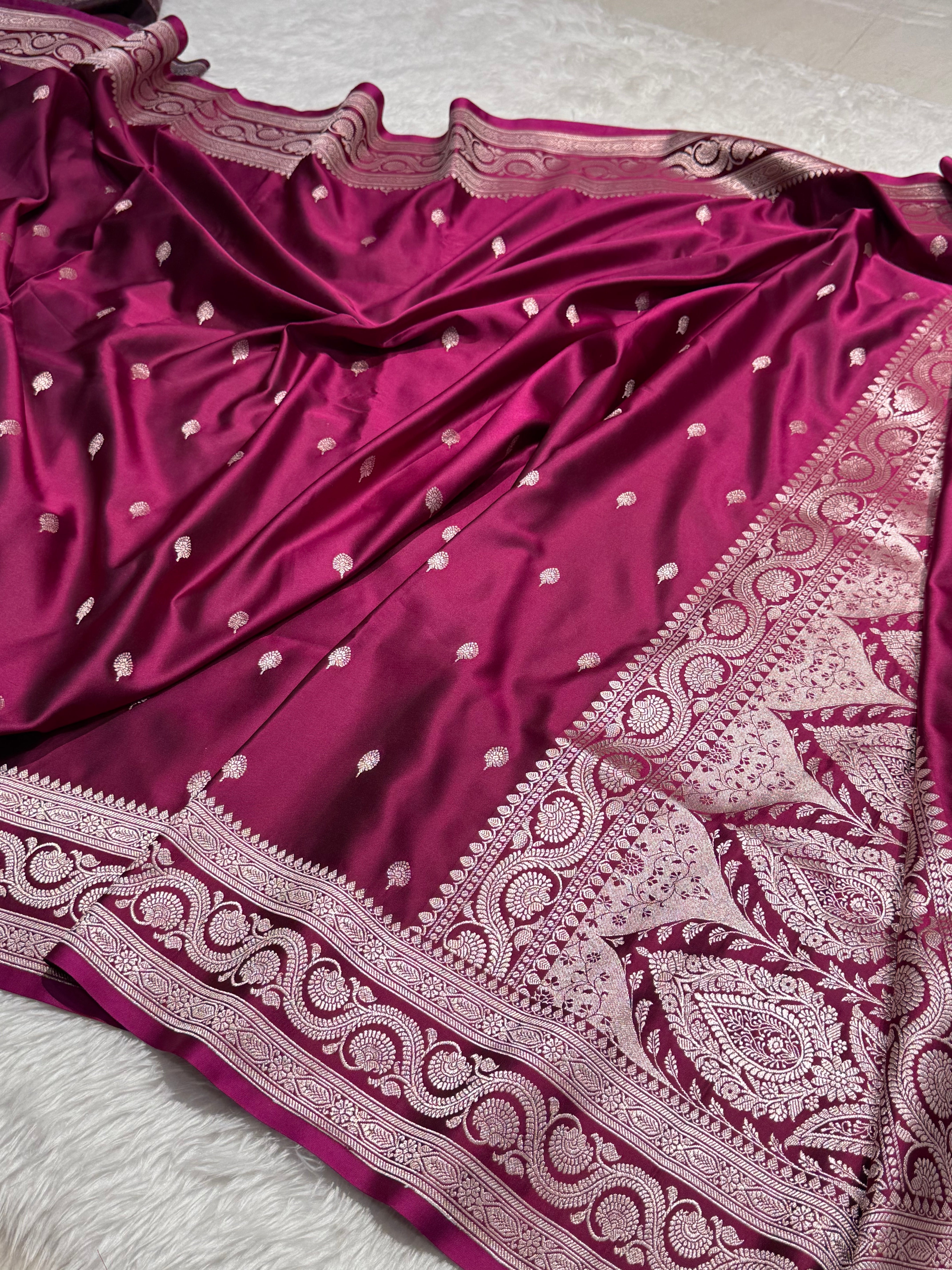 Wine Banarasi Motif Mashru Silk Saree