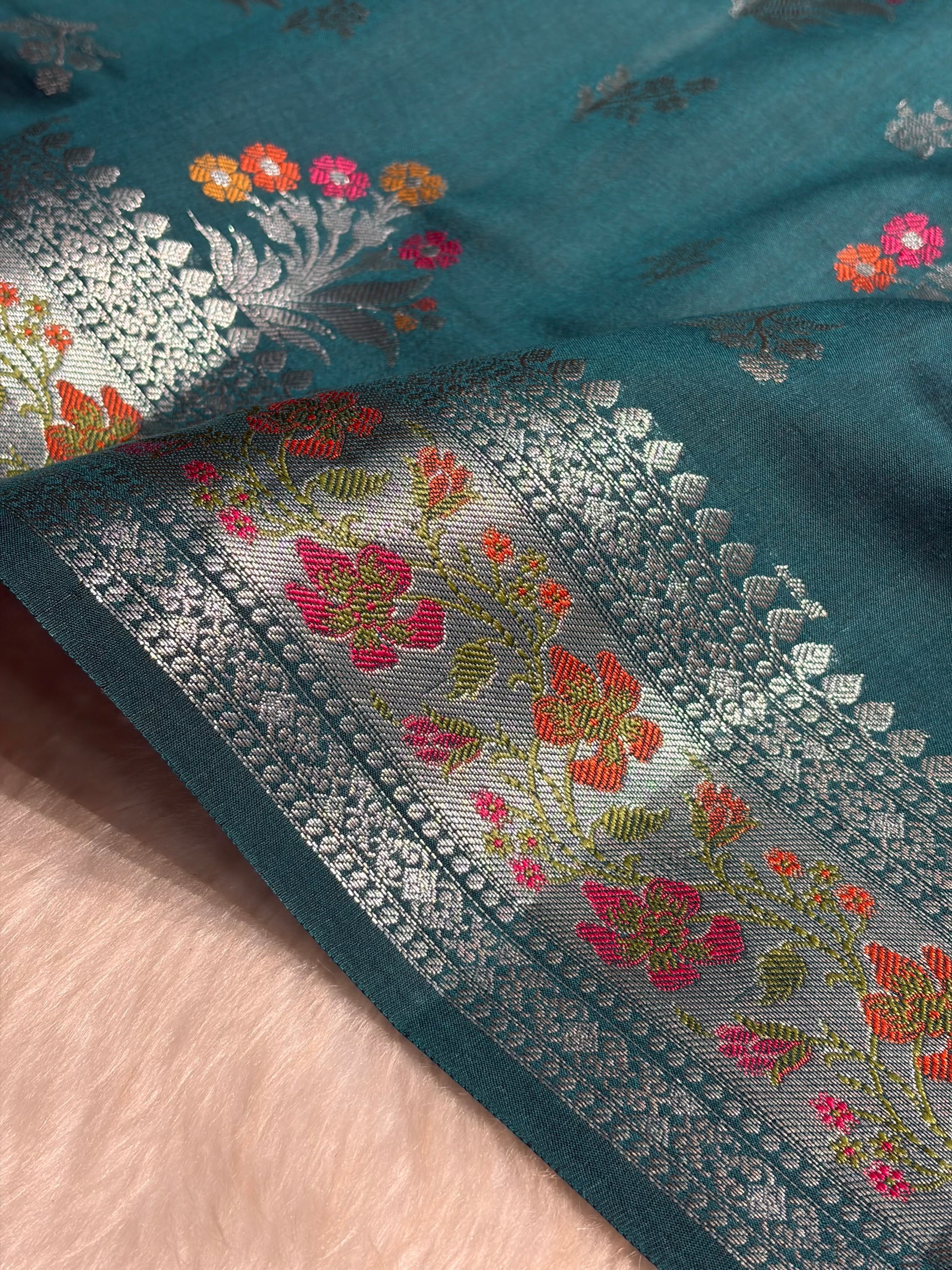 Minakari Dark Rama Shades Pure Chiniya Silk CH-01