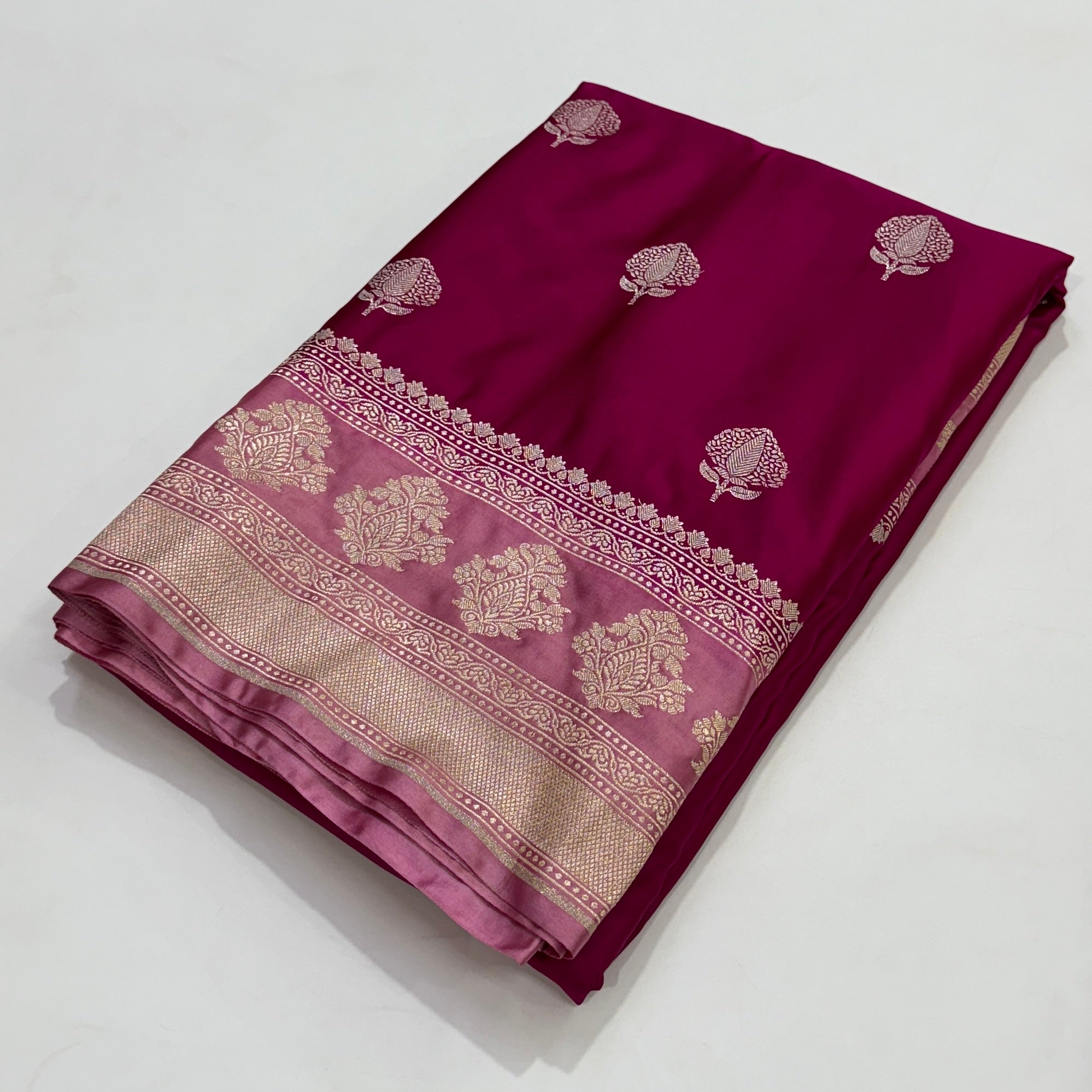 Contrast Rani - Baby Pink Combination Border Mashru Silk Saree With Big Border