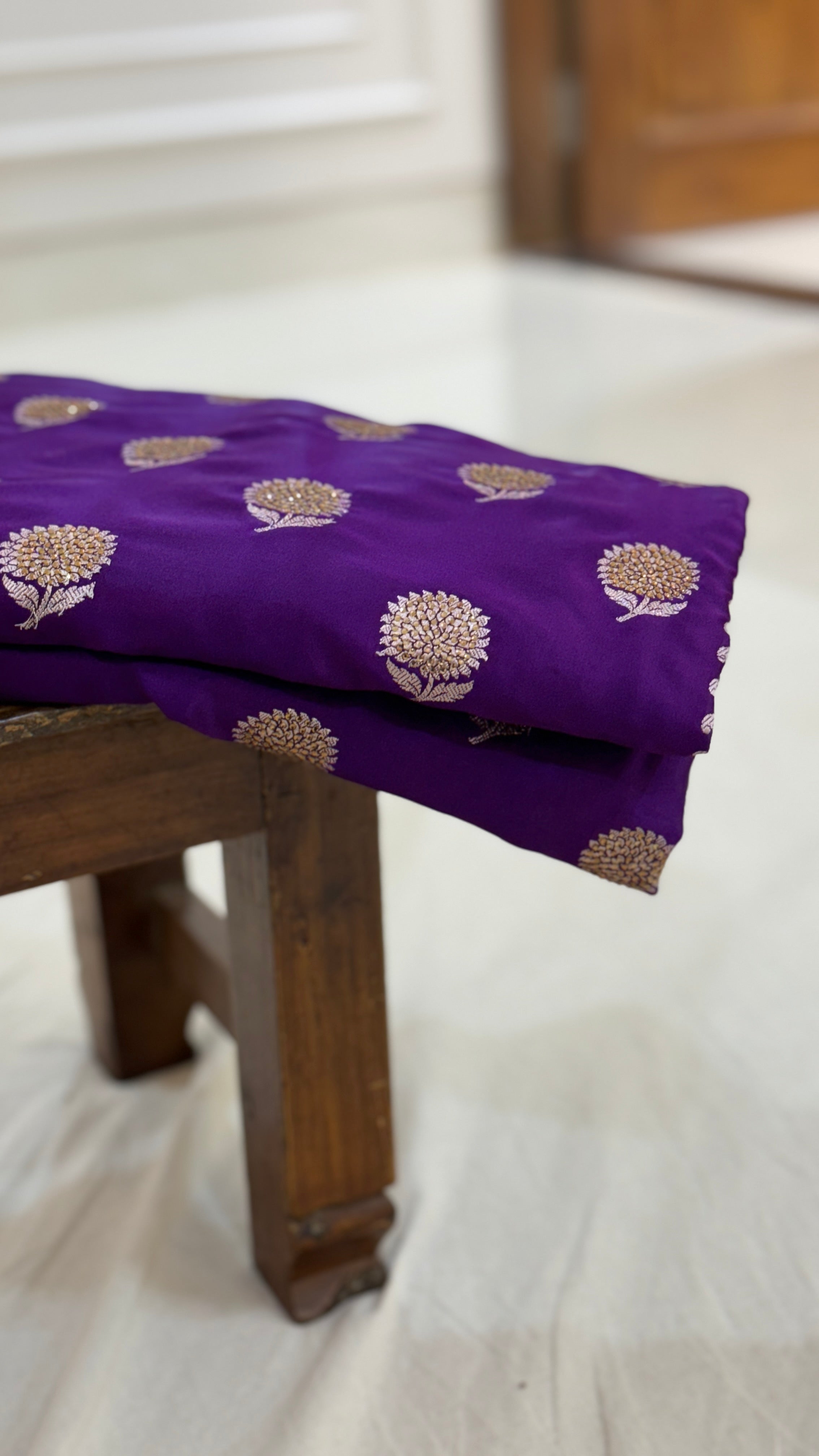 Purple Tree Boota Mashru Satin Silk with Swarovski Work Banarasi Saree