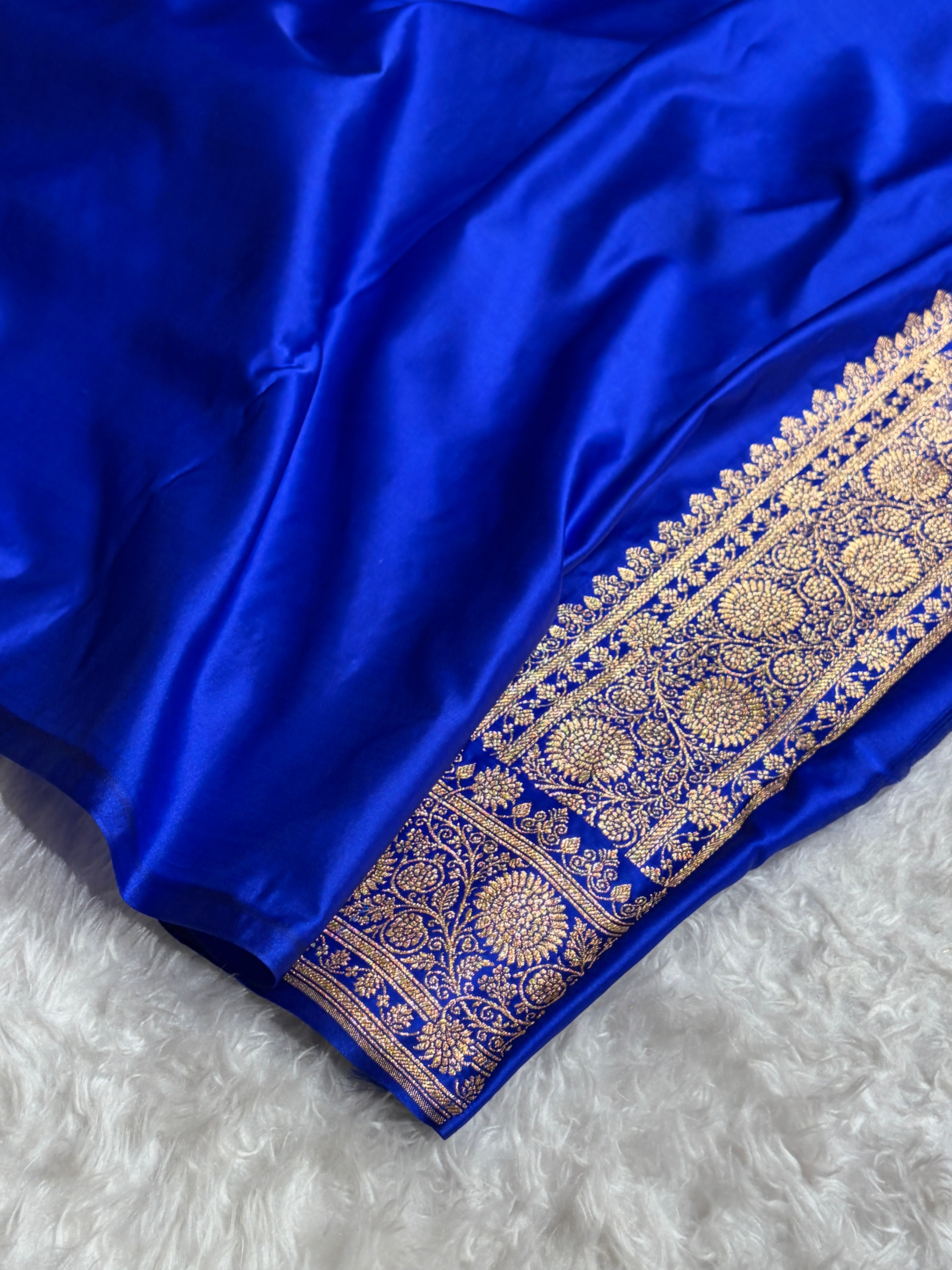 Banarasi Satin Katan Saree in Royal Blue Shades SK82