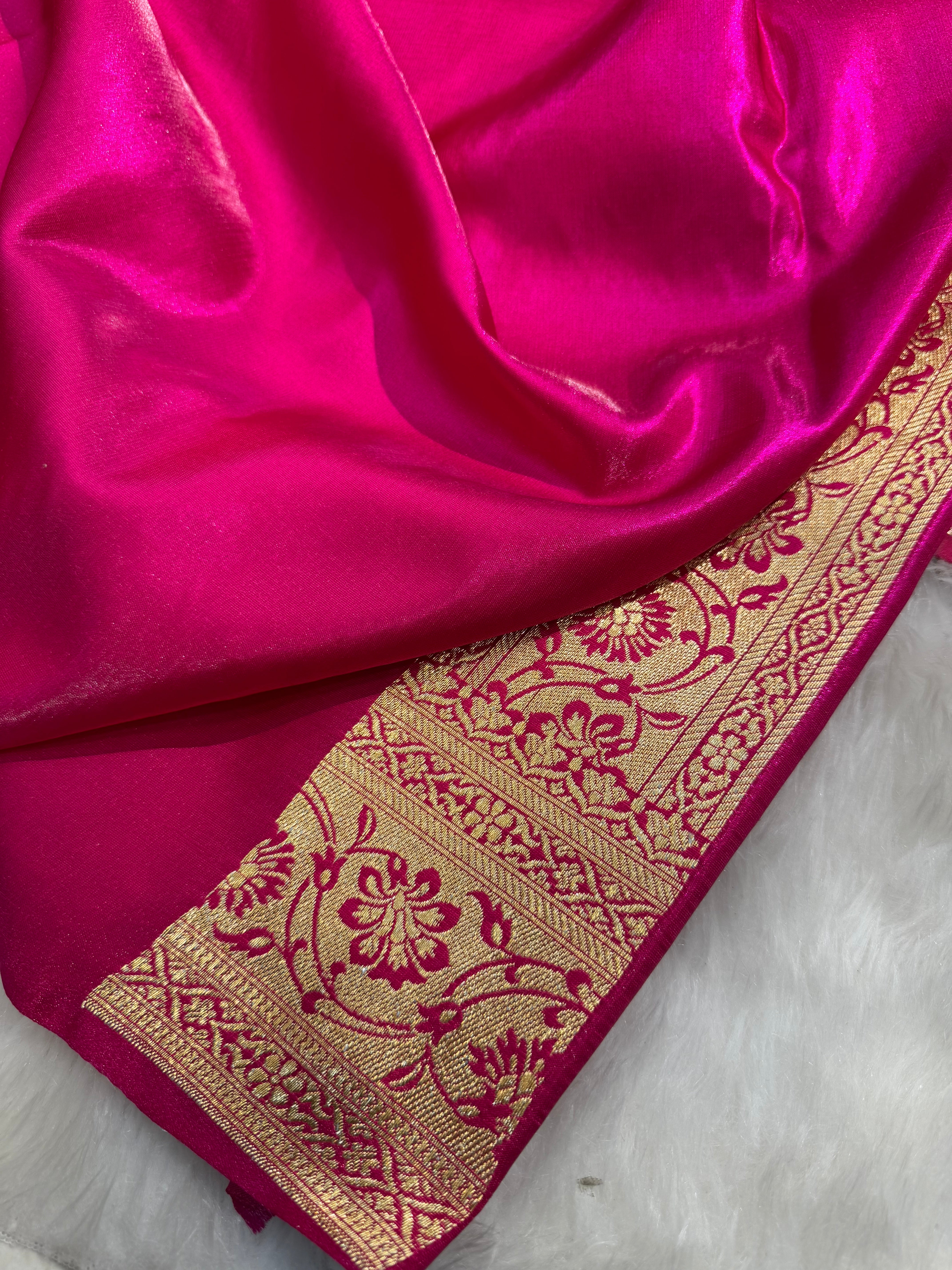 Satin Silk Booti Boota in Rani Shades