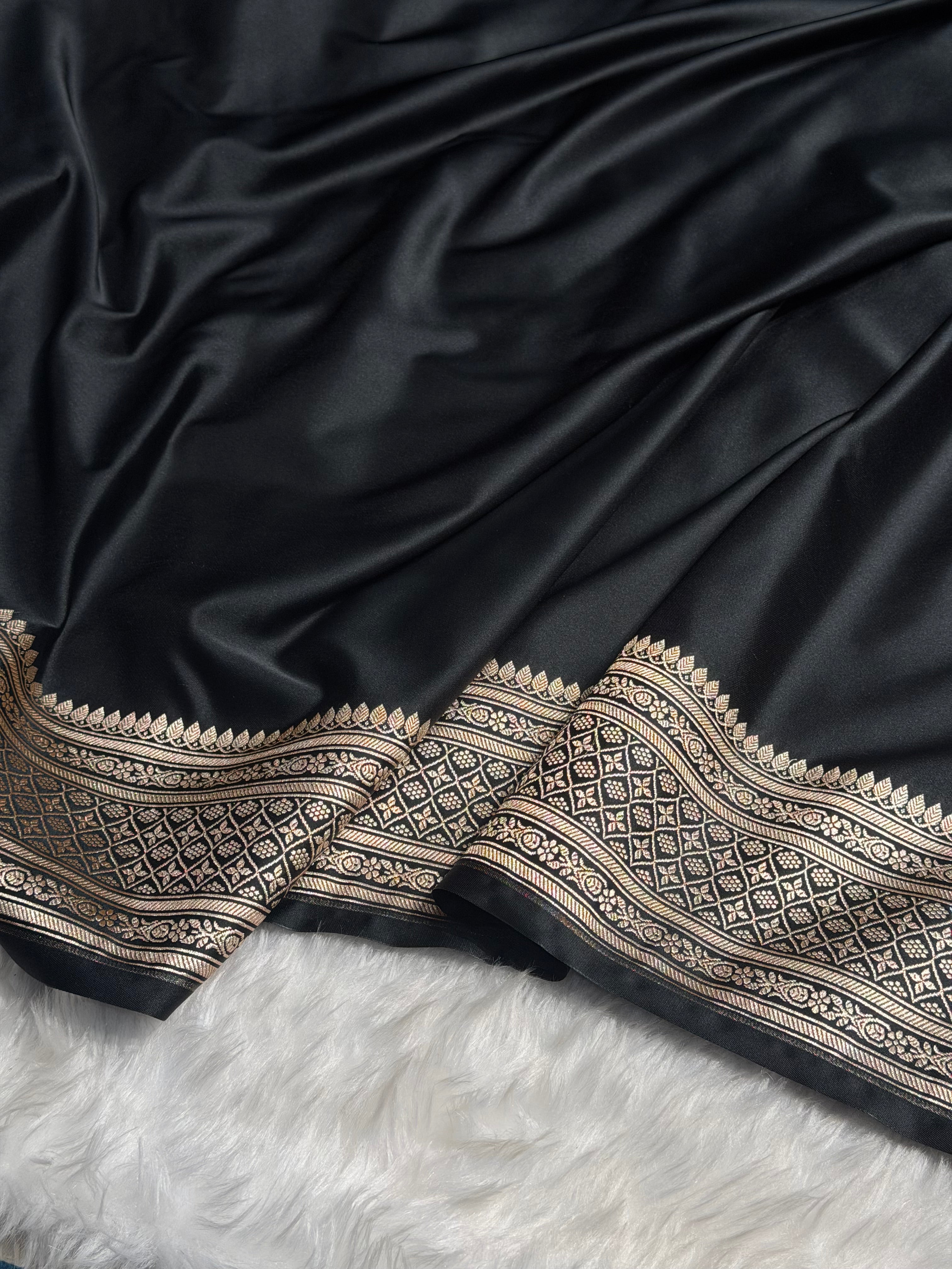 Banarasi Plain Black Shades With Minakari Pallu Mashru Silk Saree MS82