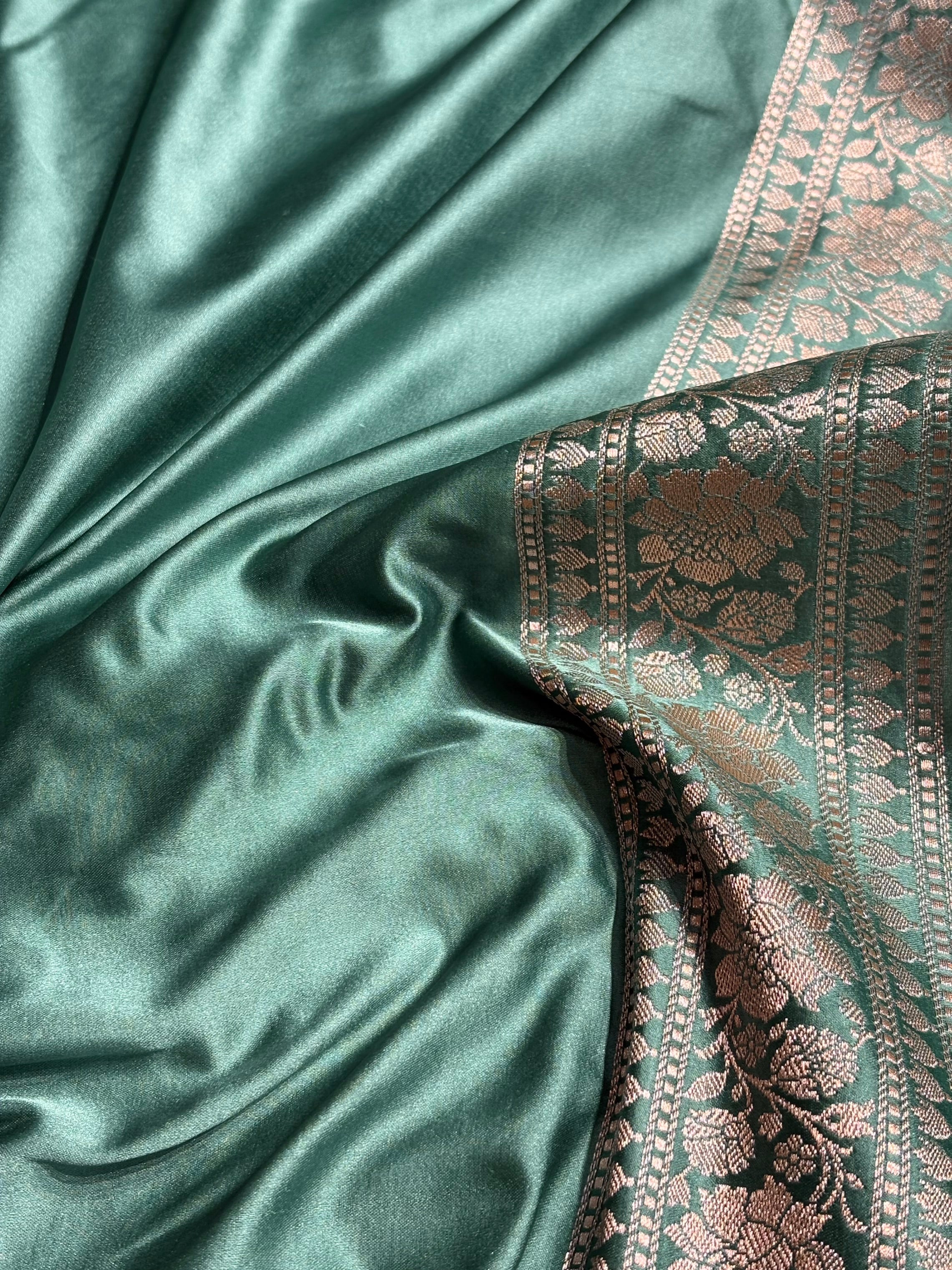 Sea Green Mashru Silk Saree Cross Pattern MS18