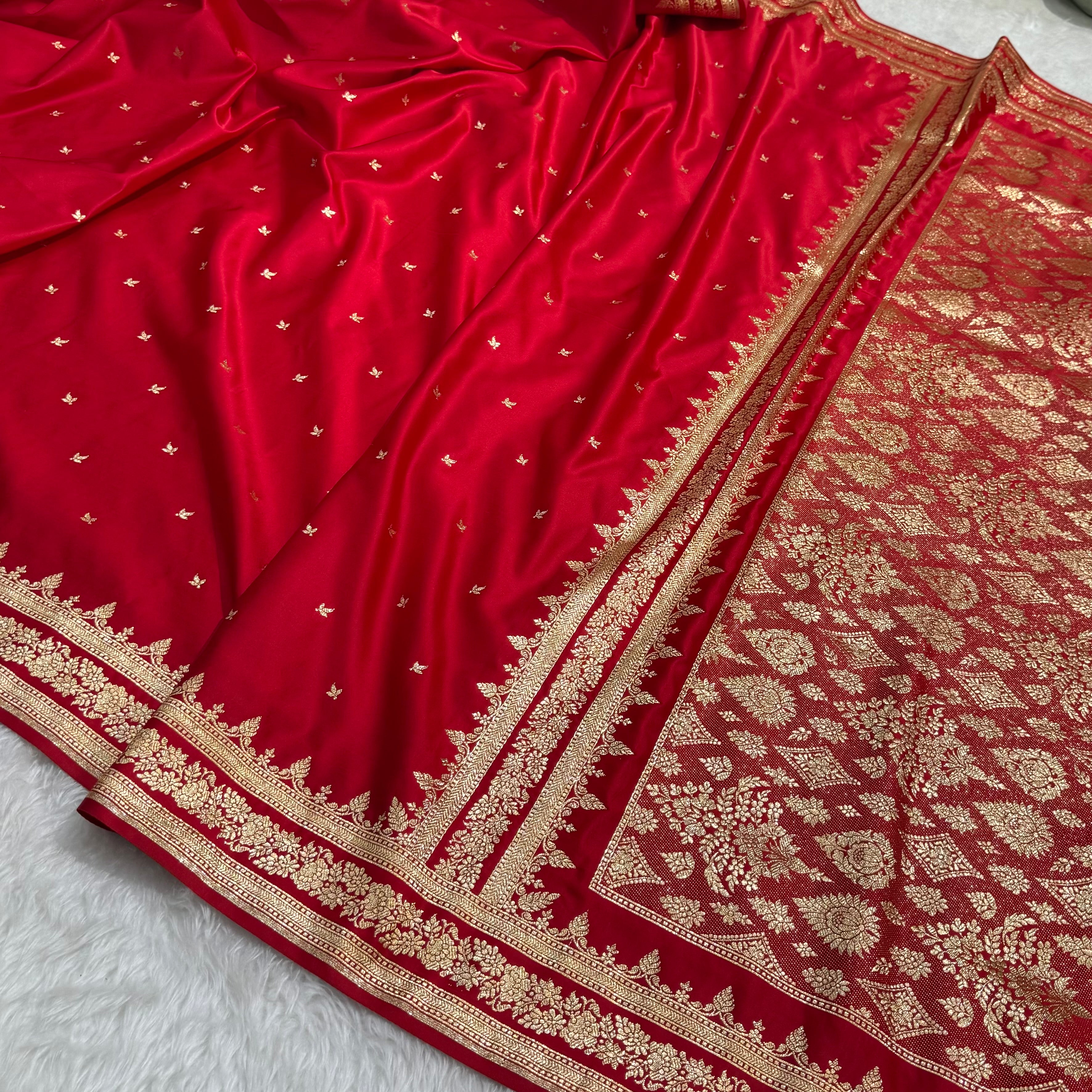 Premium Red Banarasi Booti Katan Silk Saree