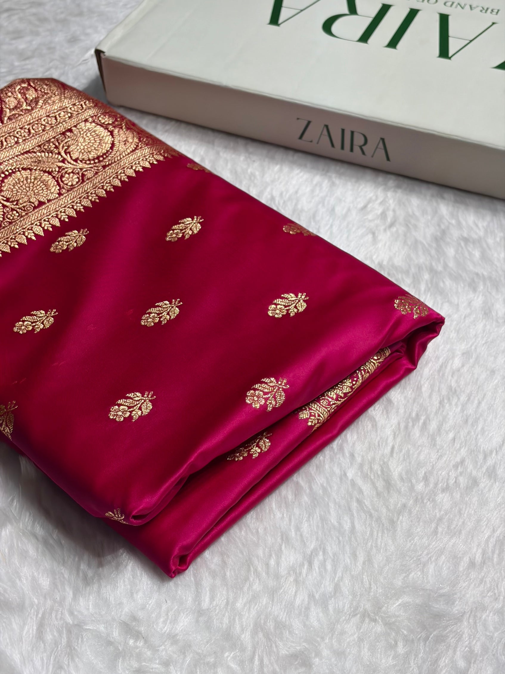 Rani Floral Boota Pattern Satin Katan Silk Saree SK71