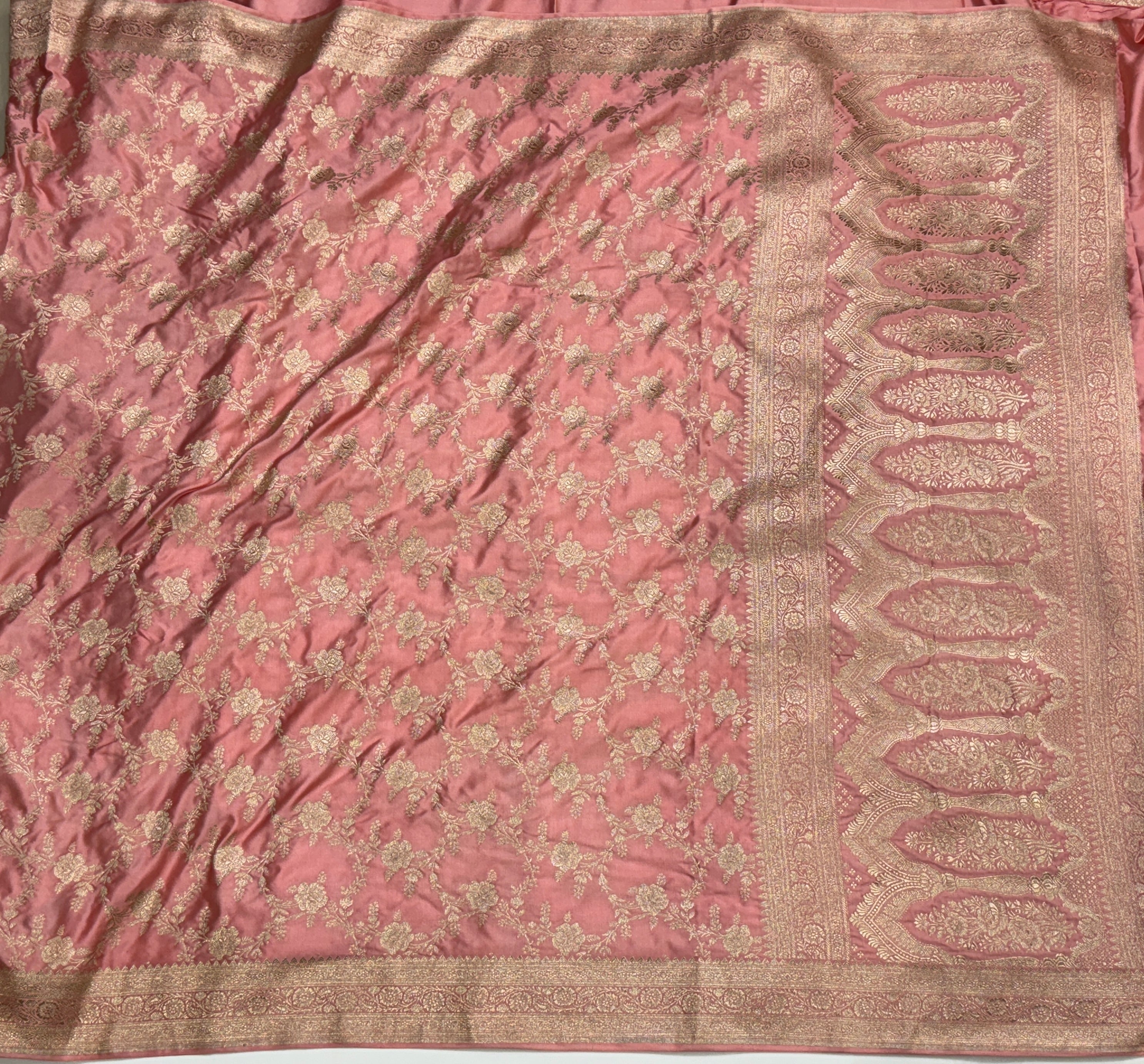 Peach Floral Jaal Mashru Silk Saree