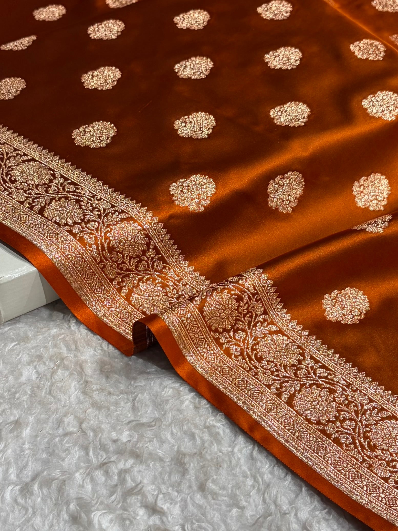 Banarasi Satin Katan Saree With Boota in Rust Shades SK109