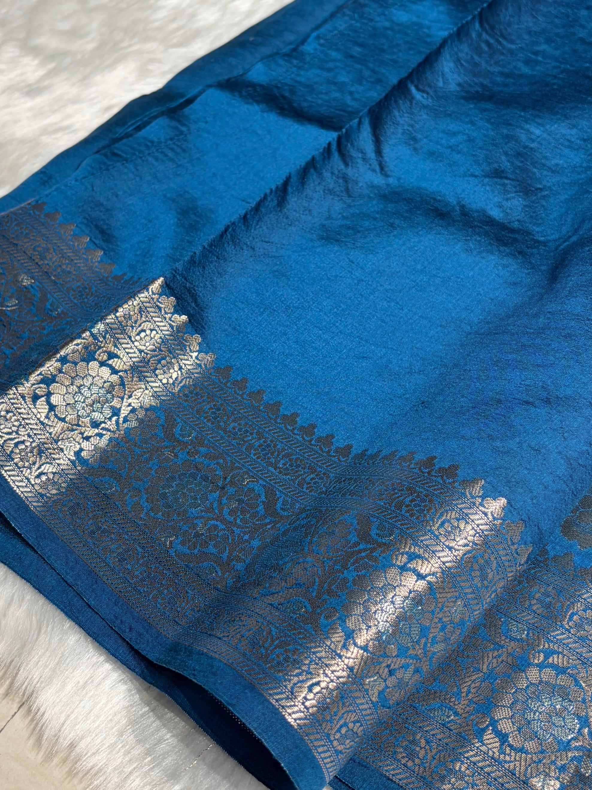 German Blue Shade Minakari Pure Caramel Silk Saree CS-04