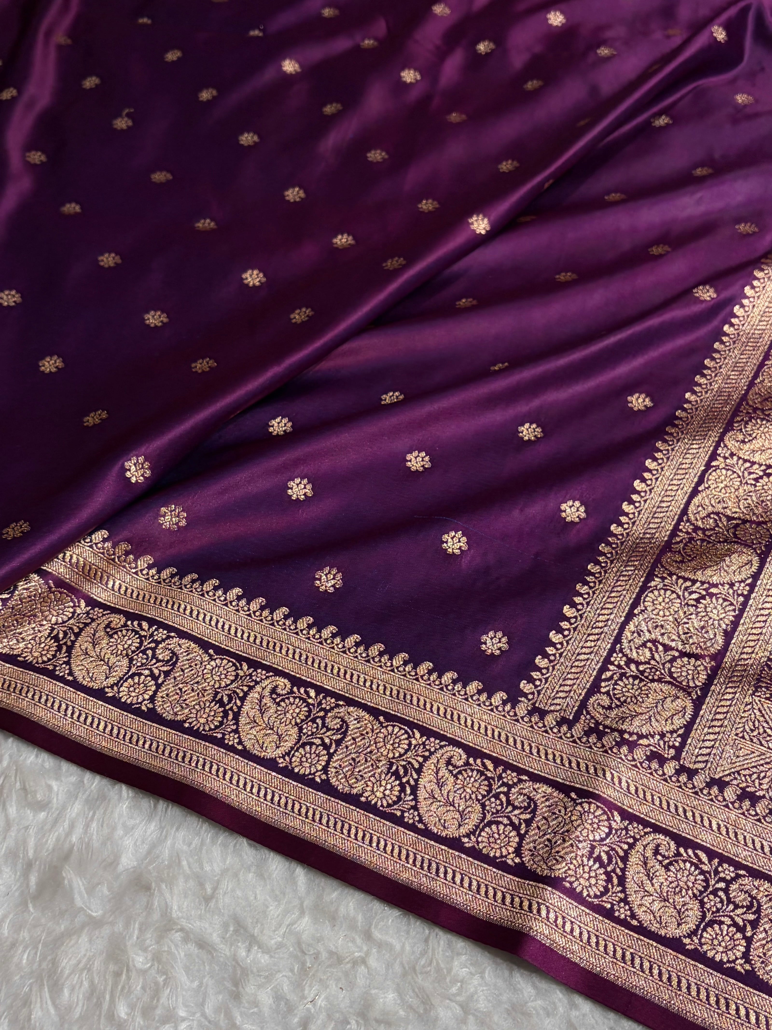 Banarasi Satin Katan Saree With Boota Pattern in Cross Wine Shades SK127