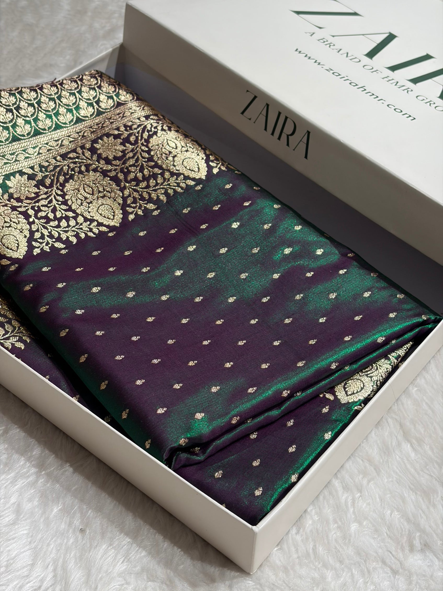 Satin Silk Saree Floral Boota in Greenish Wine Shades SS28