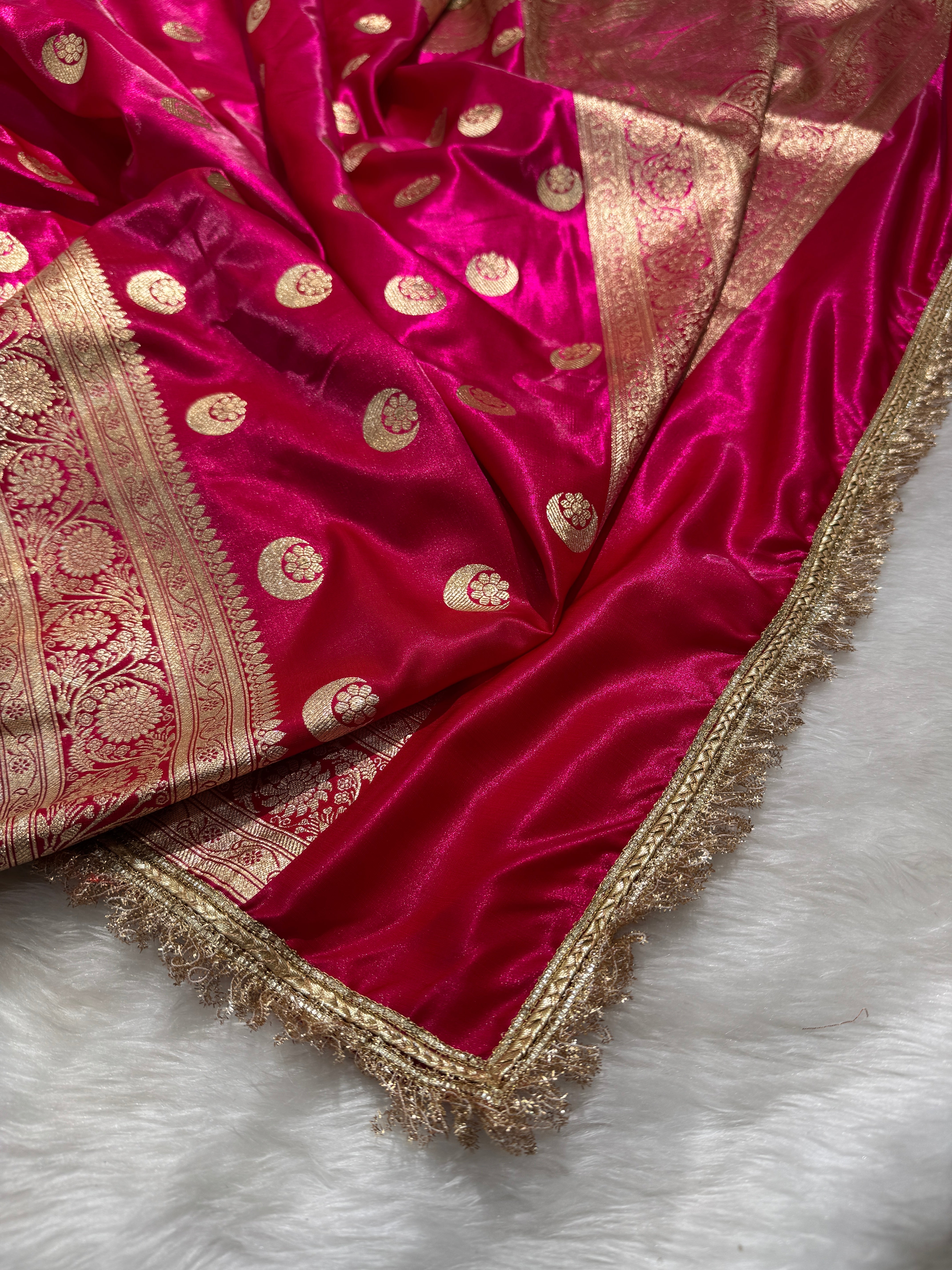 Rubi Pink Chand Tara Satin Silk Saree with gotta patti SSGP8