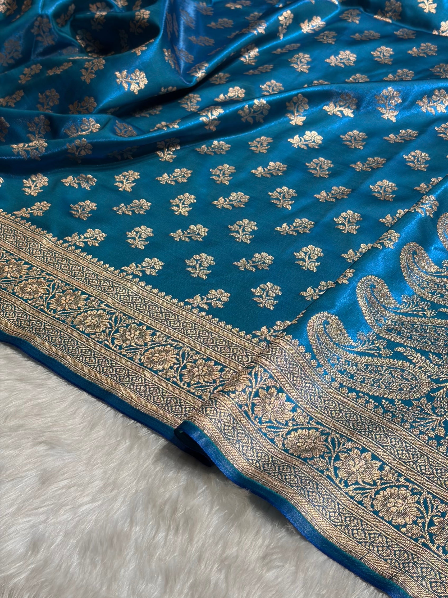 Firozi Shades Banarasi Satin Silk Saree SS34