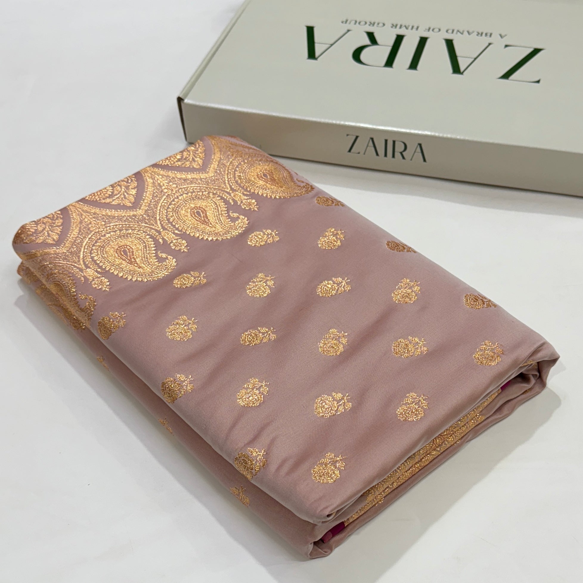 Floral boota Satin katan Silk Saree In Rose gold Shades SK12
