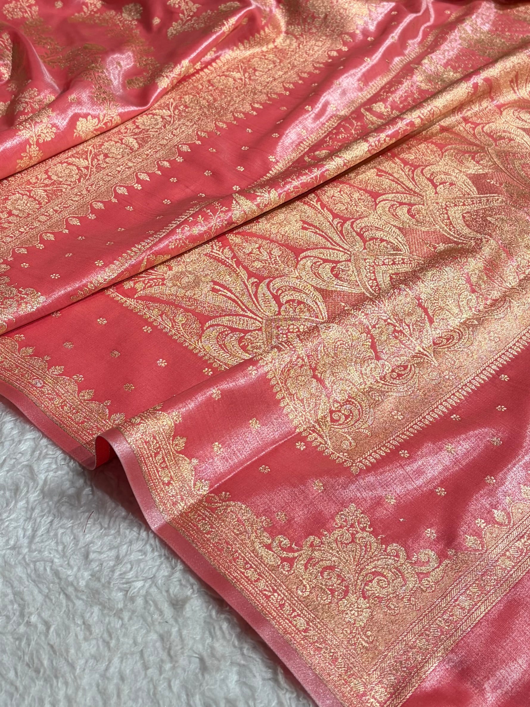 Satin Silk Saree Banarasi Cross with booti In Baby Pink Shades SS22