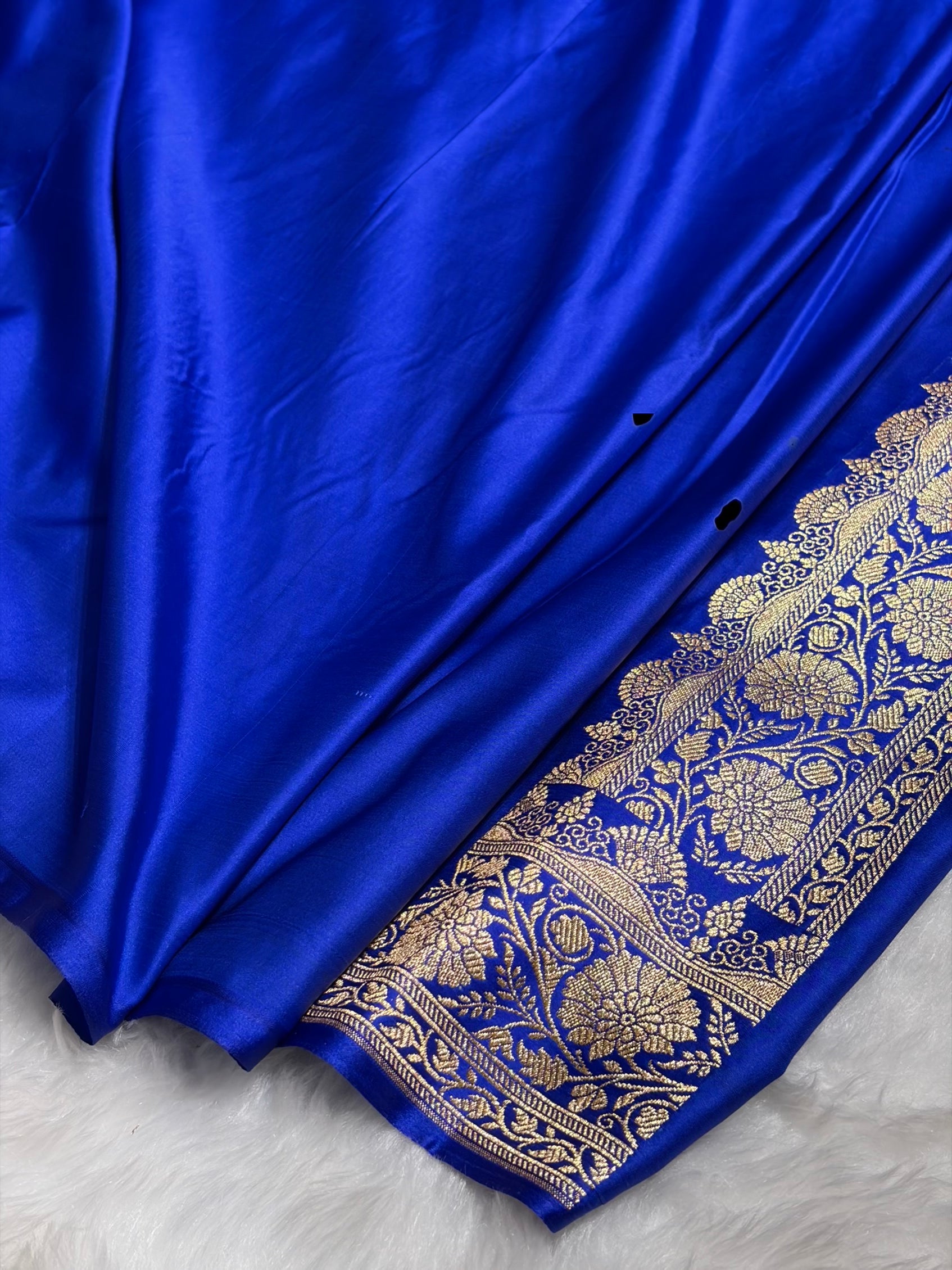 Royal Blue Floral Boota Pattern Satin Katan Silk saree SK45