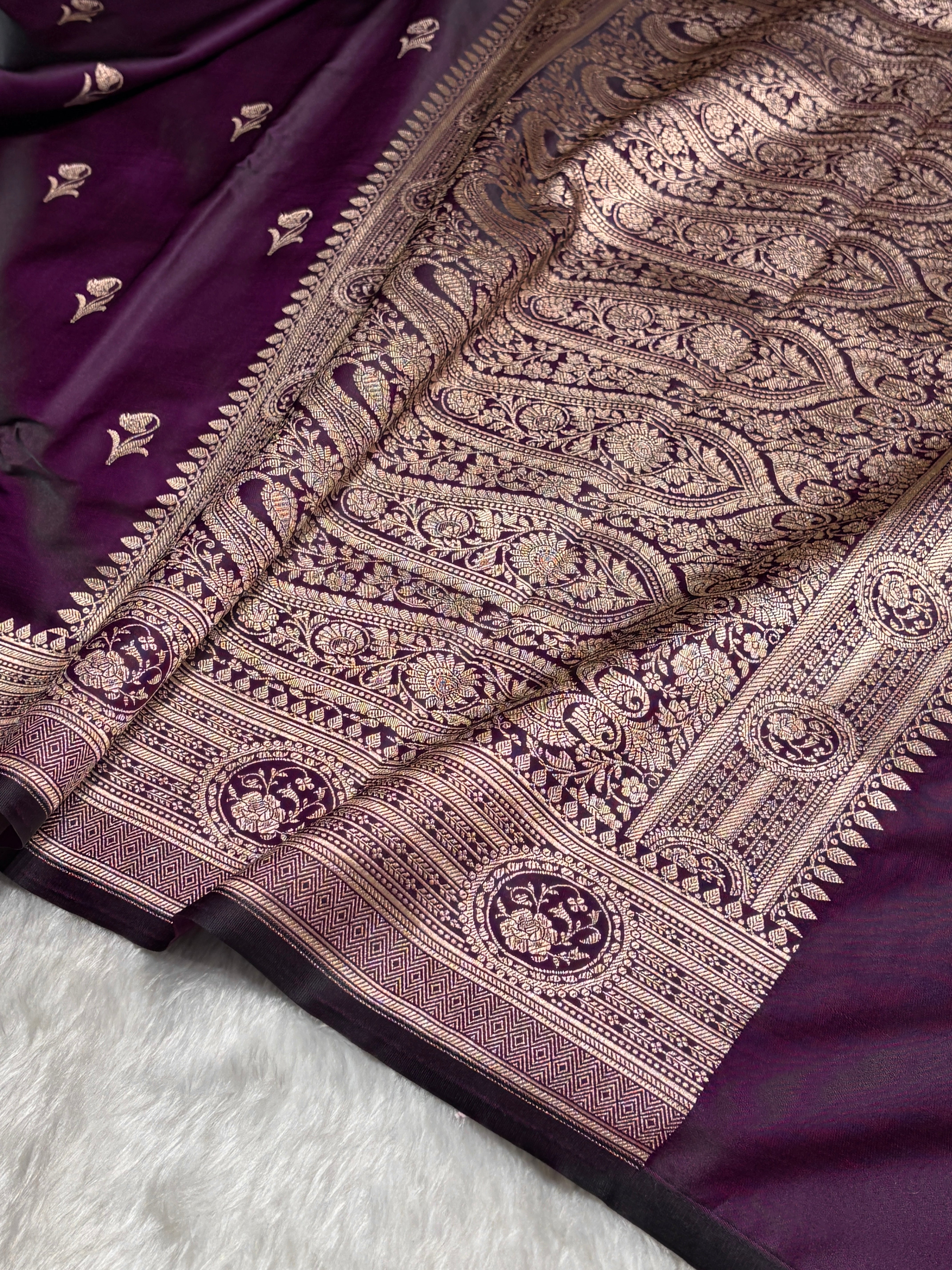 Dark Purple Boota With Floral Border Mashru Silk Saree MSM-96