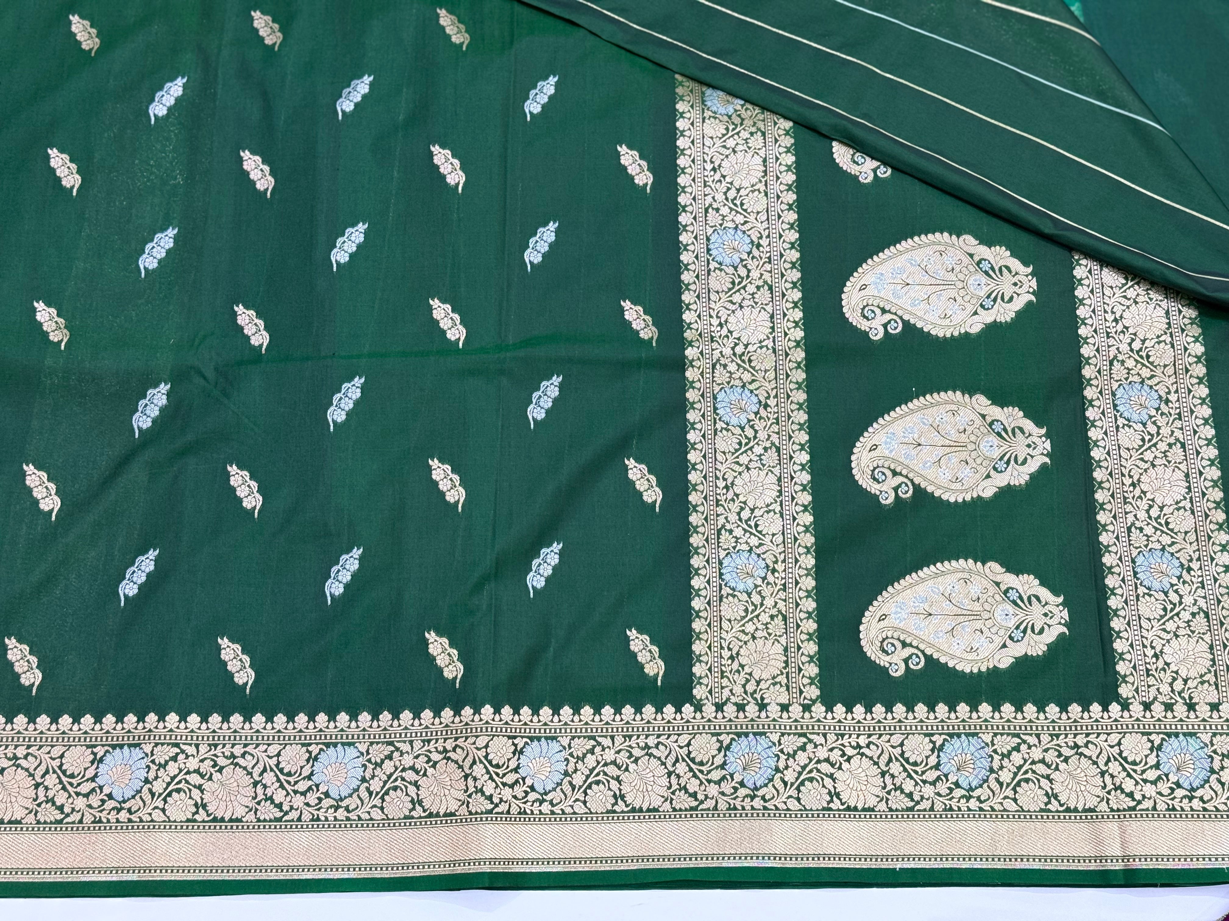 Bottle Green Sona Rupa Blended Katan Silk