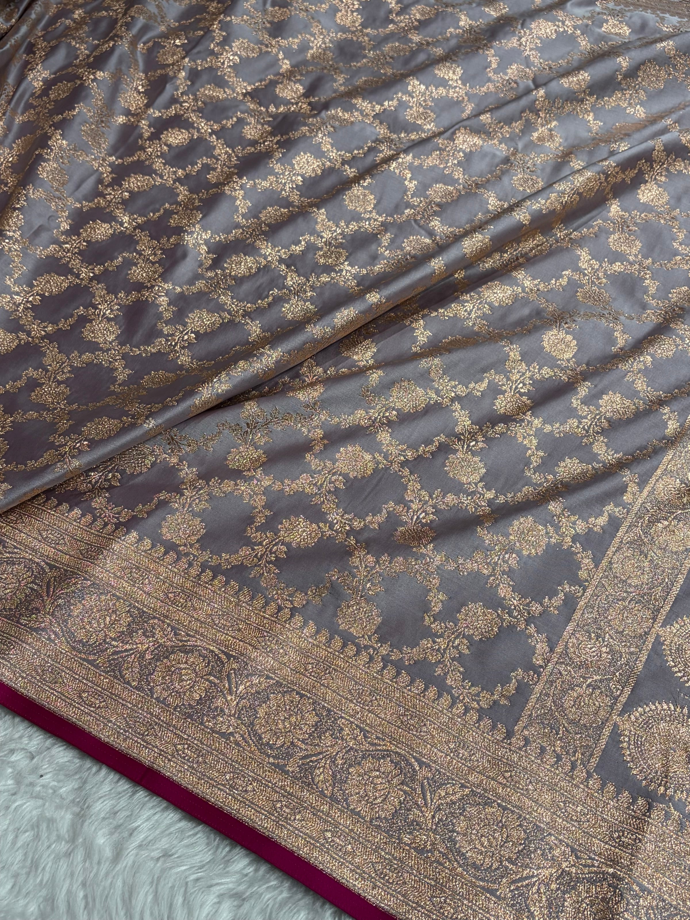 Grape Shades Jaal Pattern Satin Katan Silk Saree SK25
