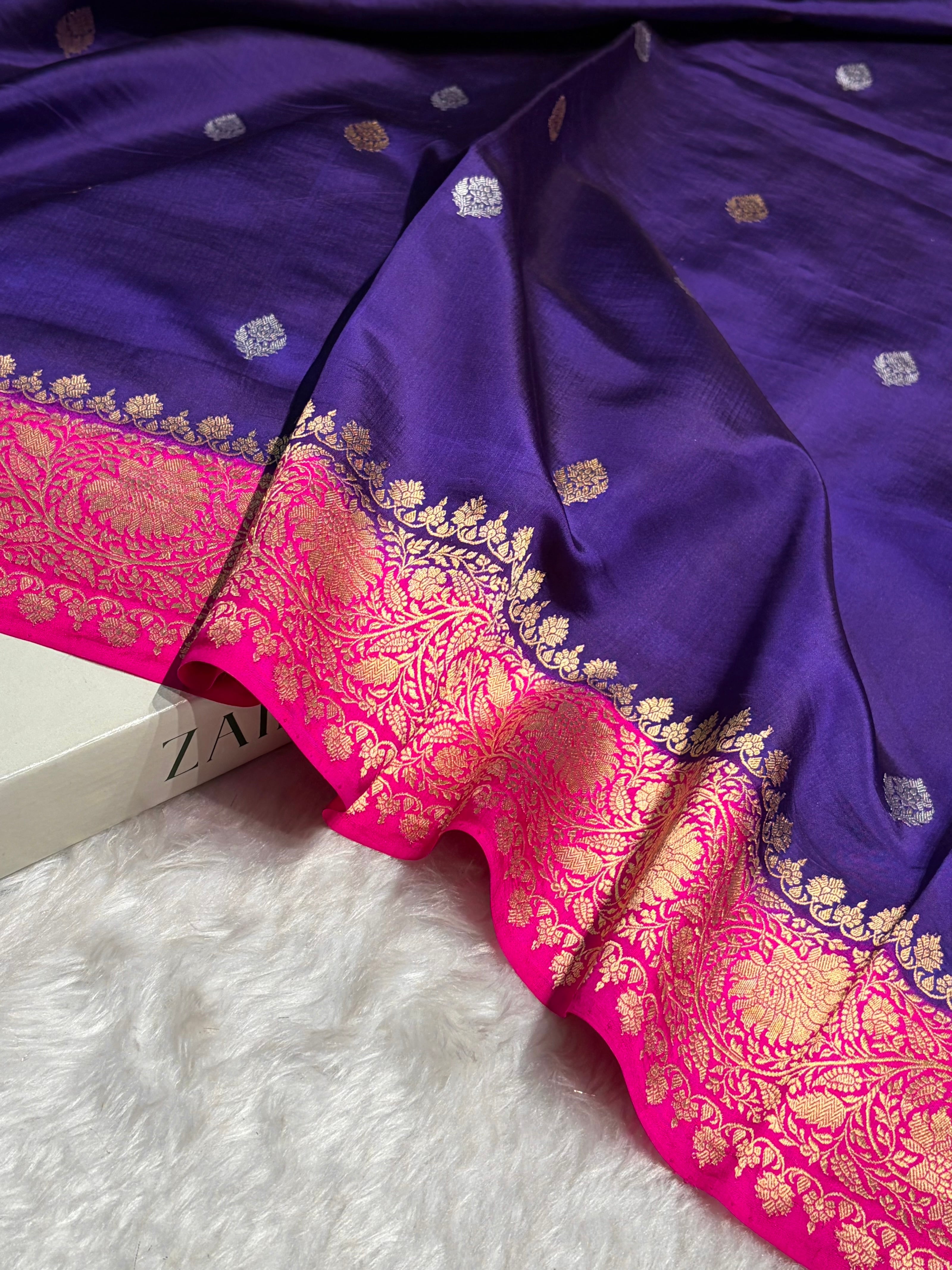 Contrast Purple With Rani Boota Handwoven Pure Katan Raw Mango Silk RM-33
