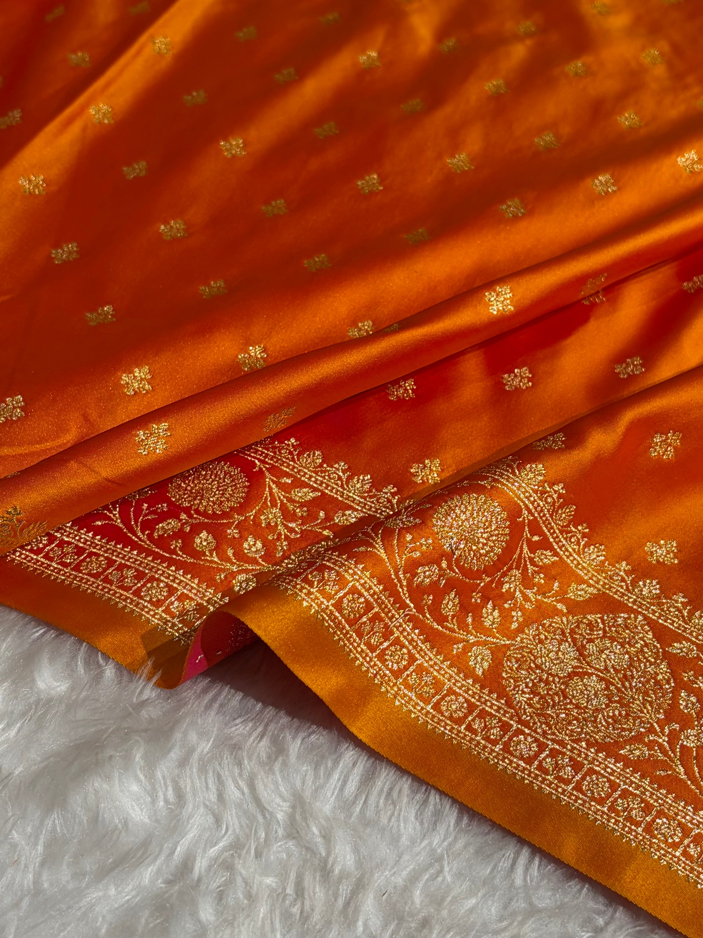 Banarasi Satin Katan Saree With Boota in Fanta Orange Shades SK117