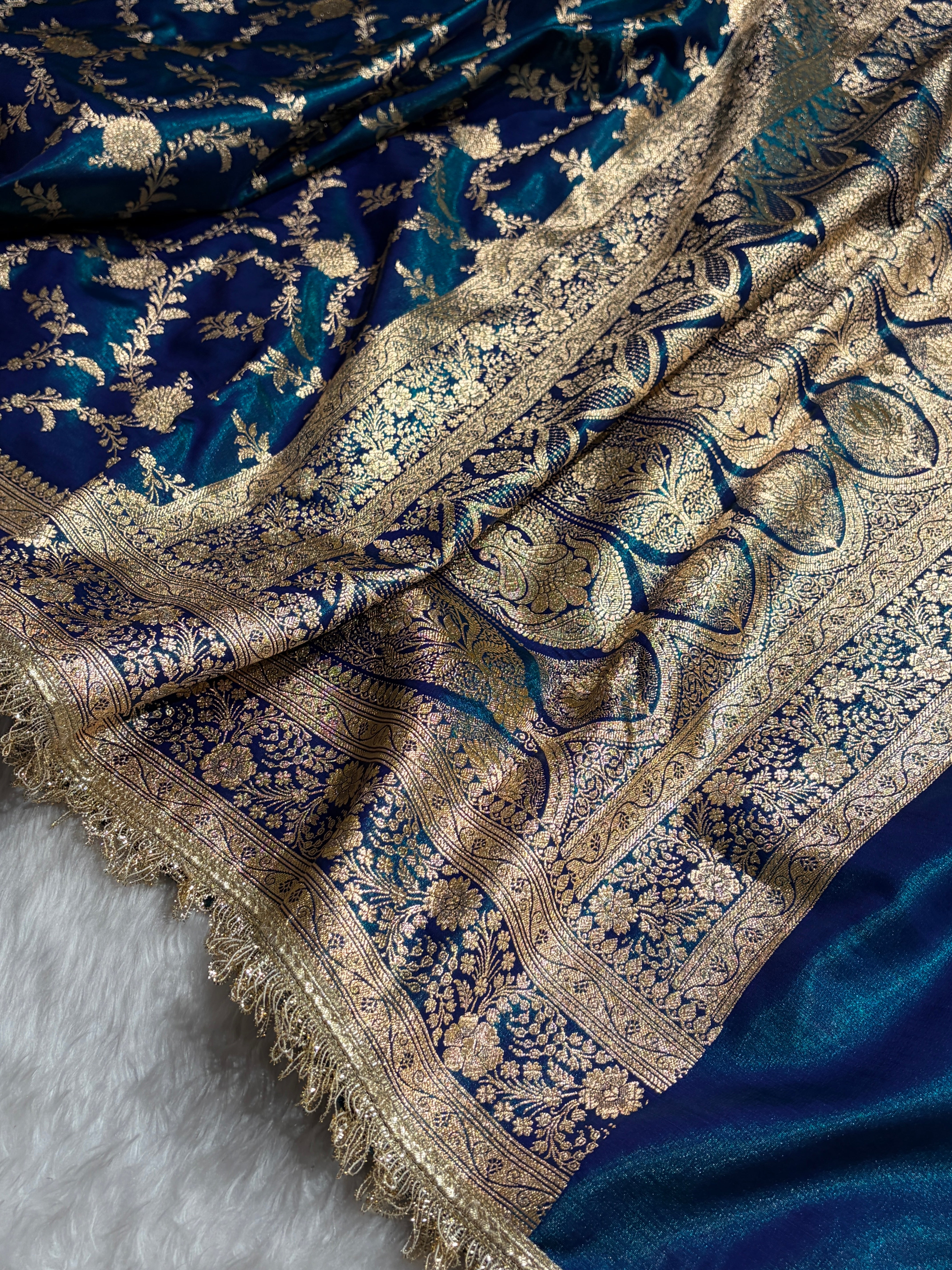 Peacock Banarasi Jaal Satin Silk Saree with gotta patti SSGP14