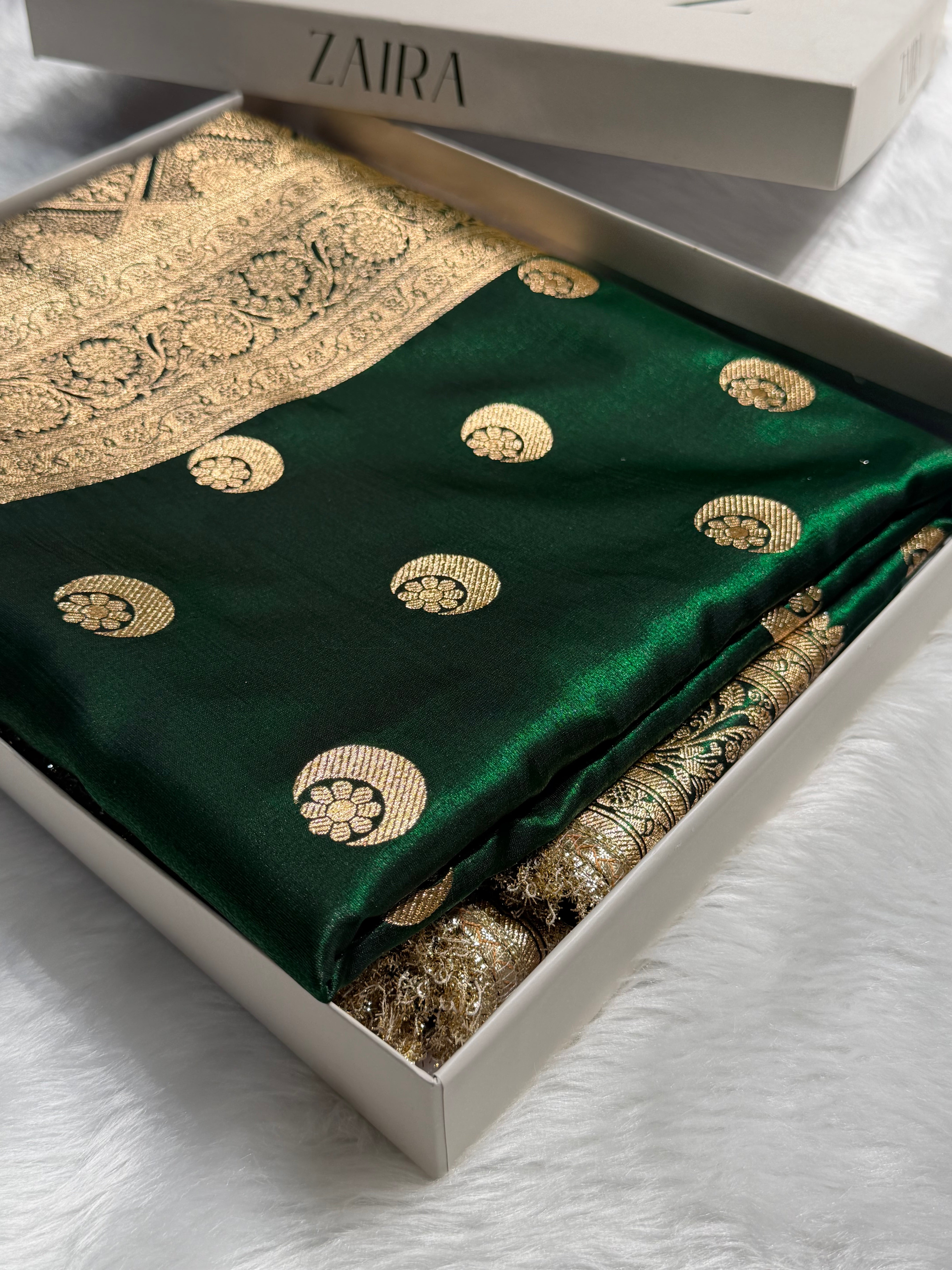 Bottle Green Chand Tara Satin Silk Saree with gotta patti SSGP04