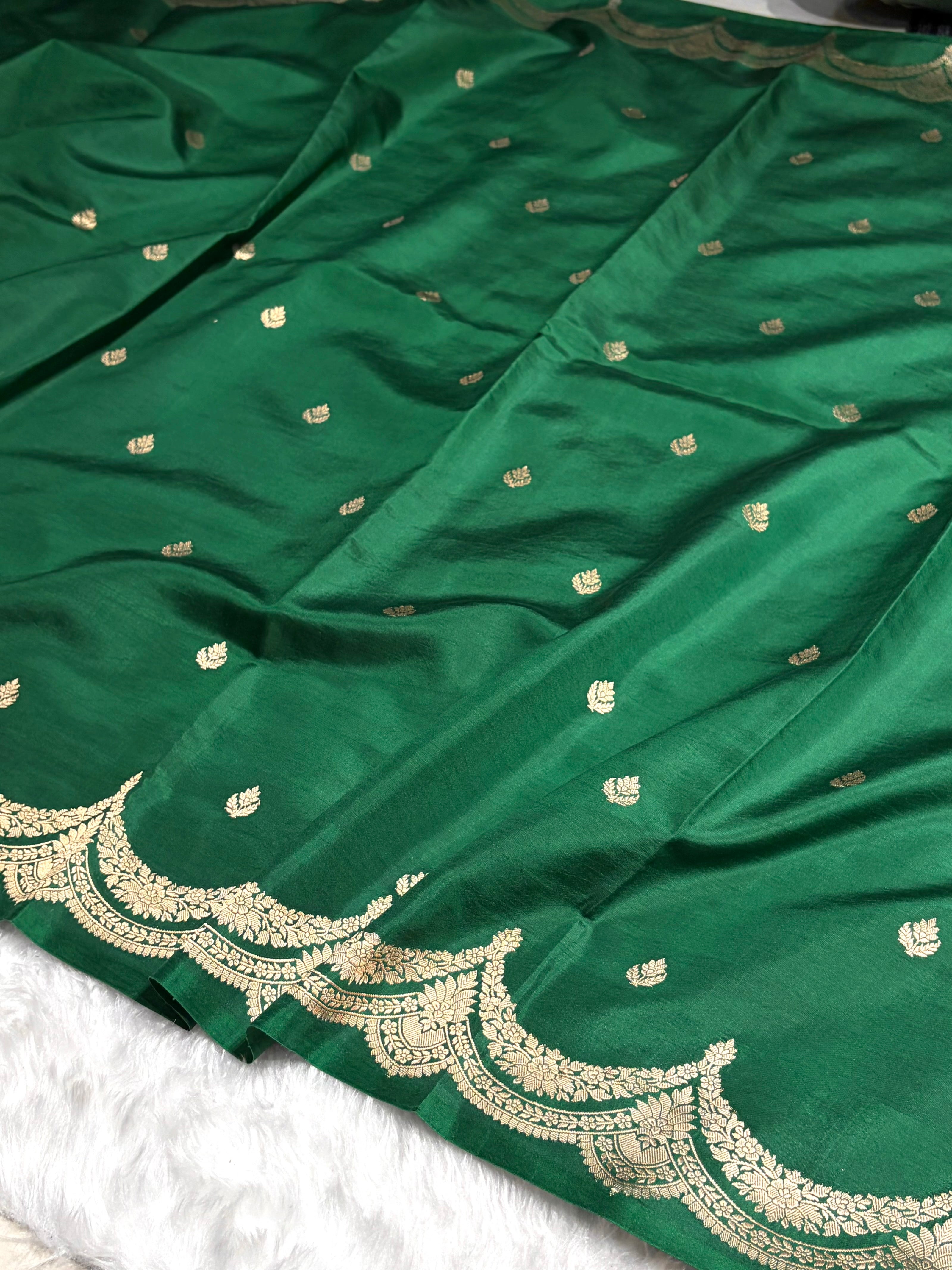 Bottle Green Shades Boota Handwoven Pure Katan Raw Mango Silk RM-19