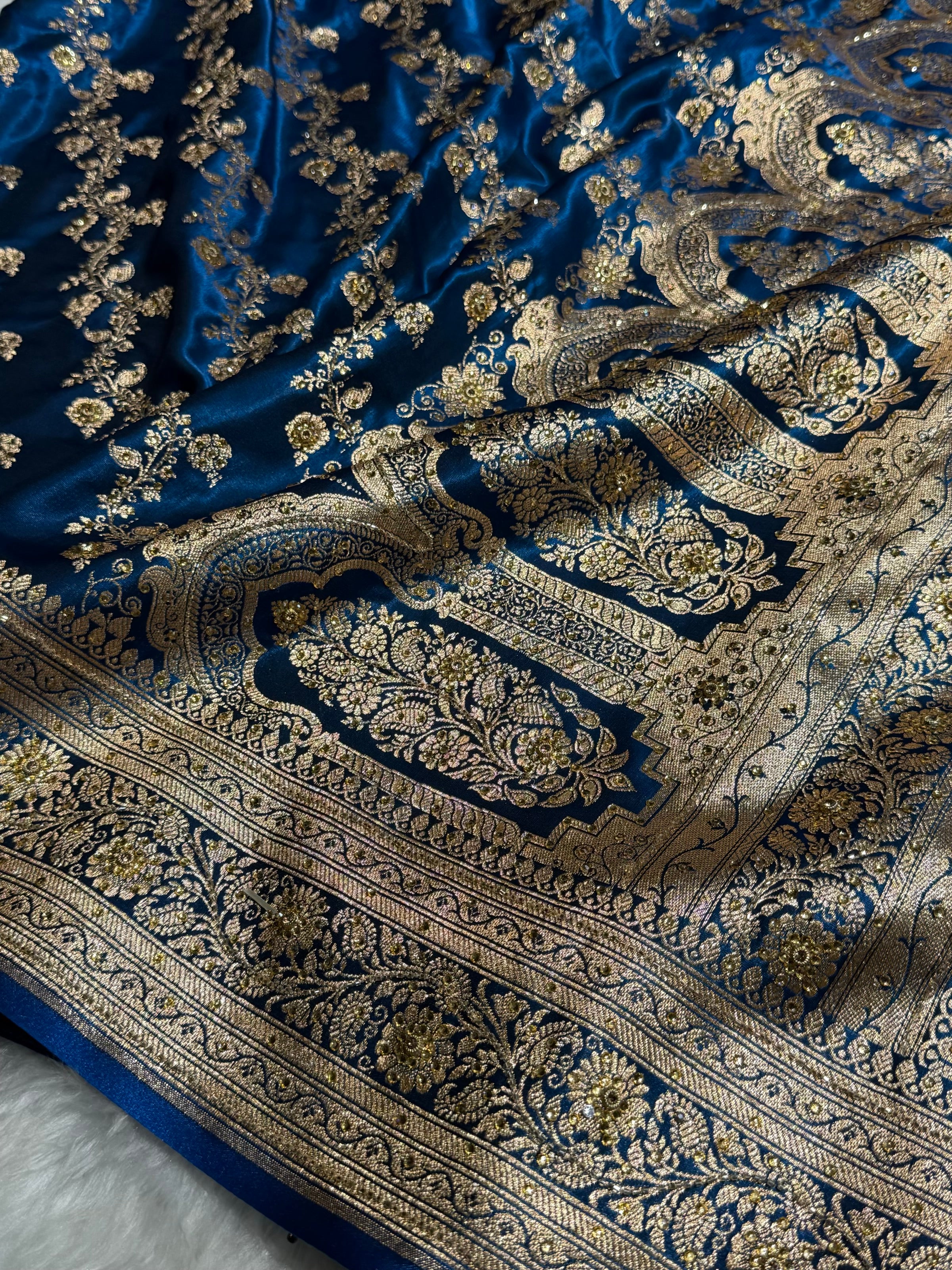 Banarasi German Blue Satin Cross with Ari and Stone BSS11