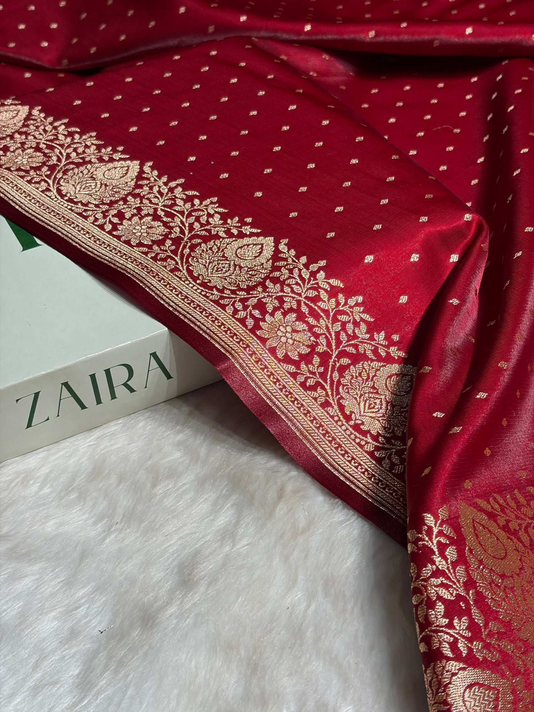 Ultra Light Weight Satin Silk Boota in Maroon Shades SS31