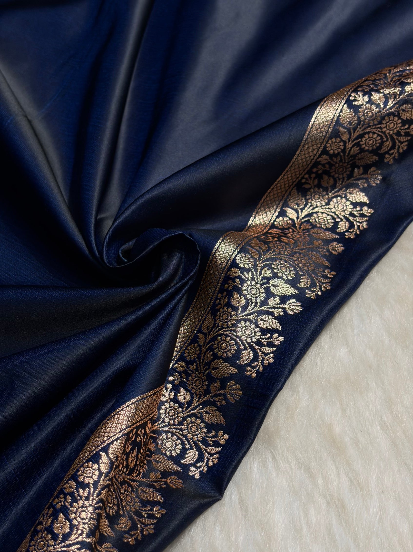 Navy Blue Floral Booti Katan Silk Saree SK23