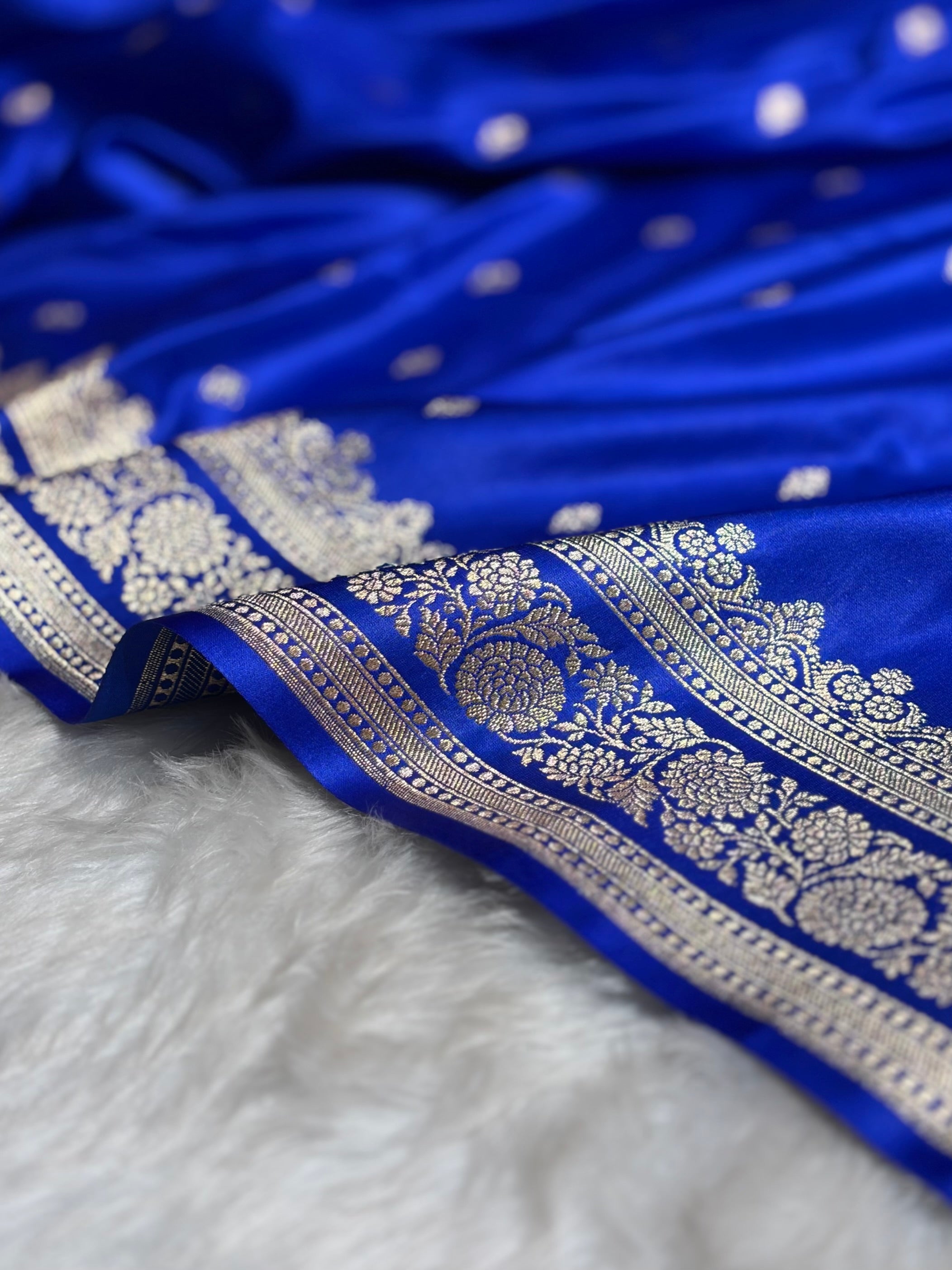 Royal Blue Booti Pattern Satin Katan Silk Saree SK51