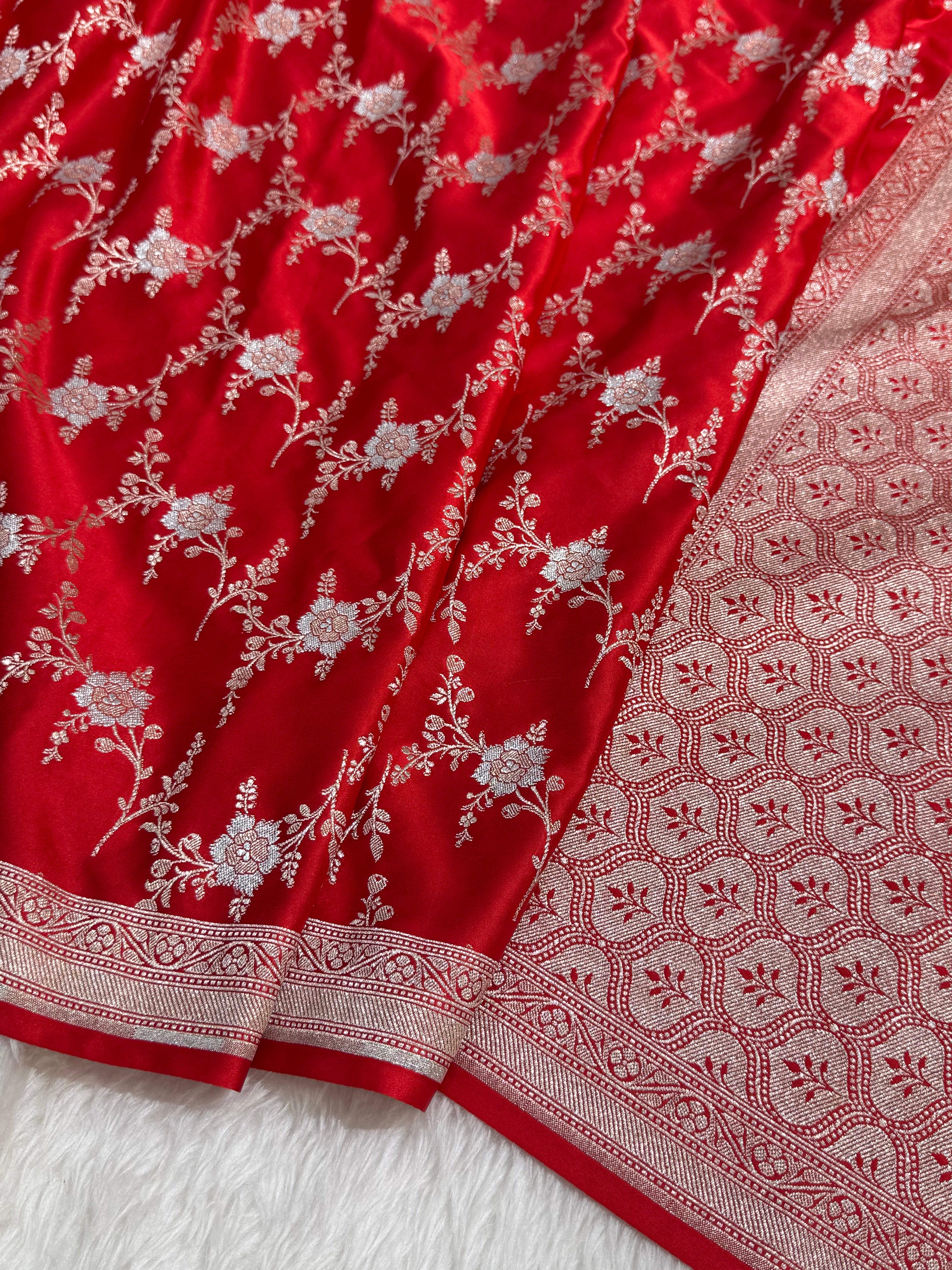 Bridal Red Minakari Jaal Mashru Silk Saree