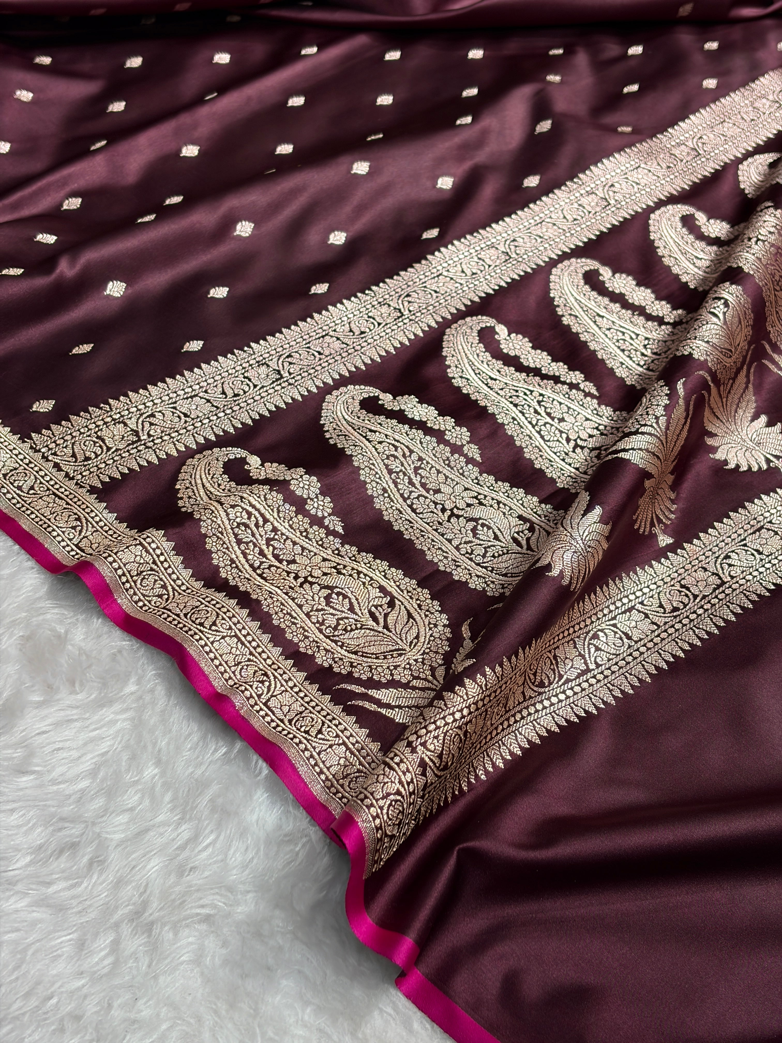 Premium Banarasi Satin Katan Saree in Garnet Shades SK90
