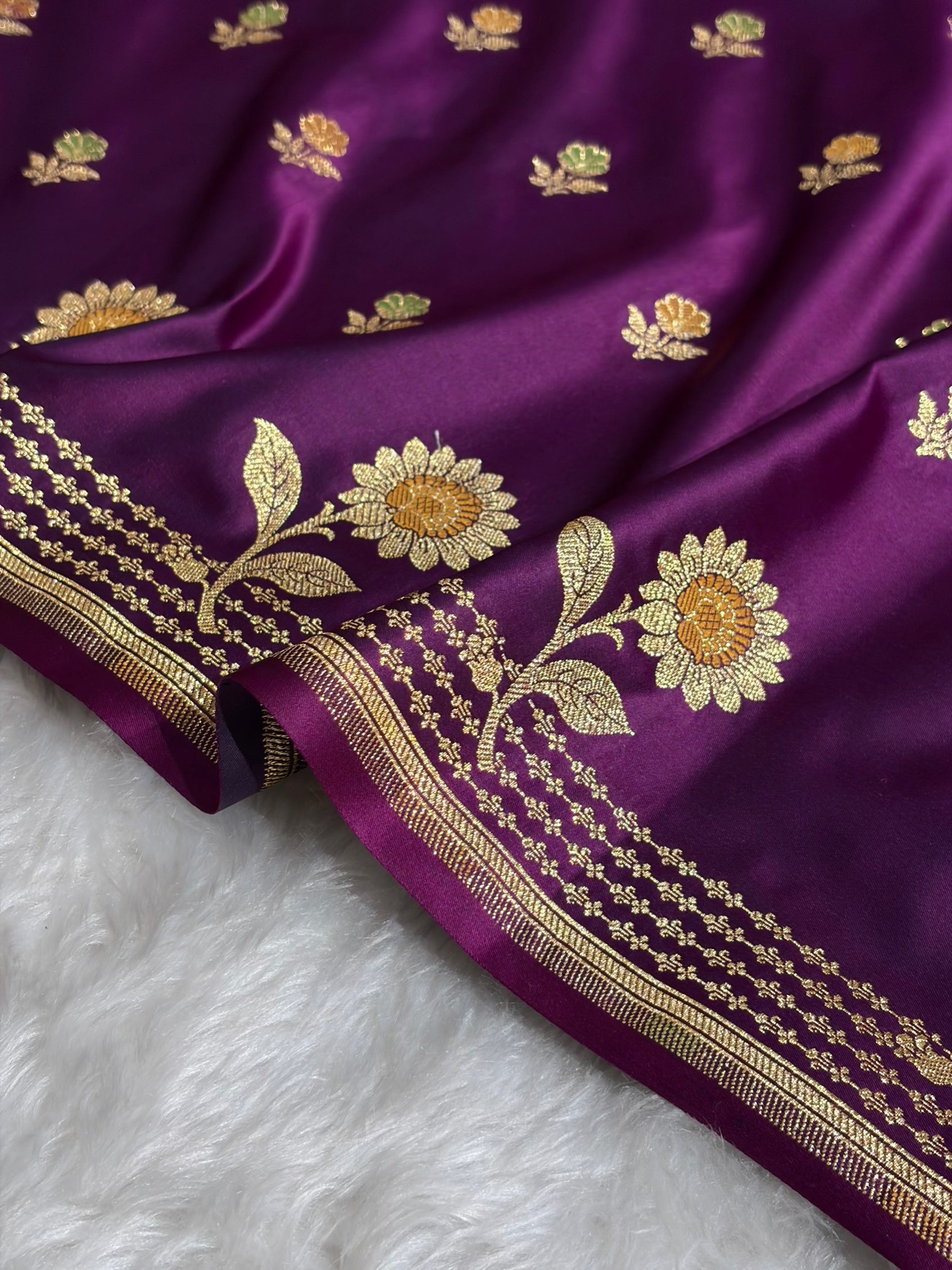 Wine Shades Minakari Boota Pattern Satin Katan Silk Saree SK18