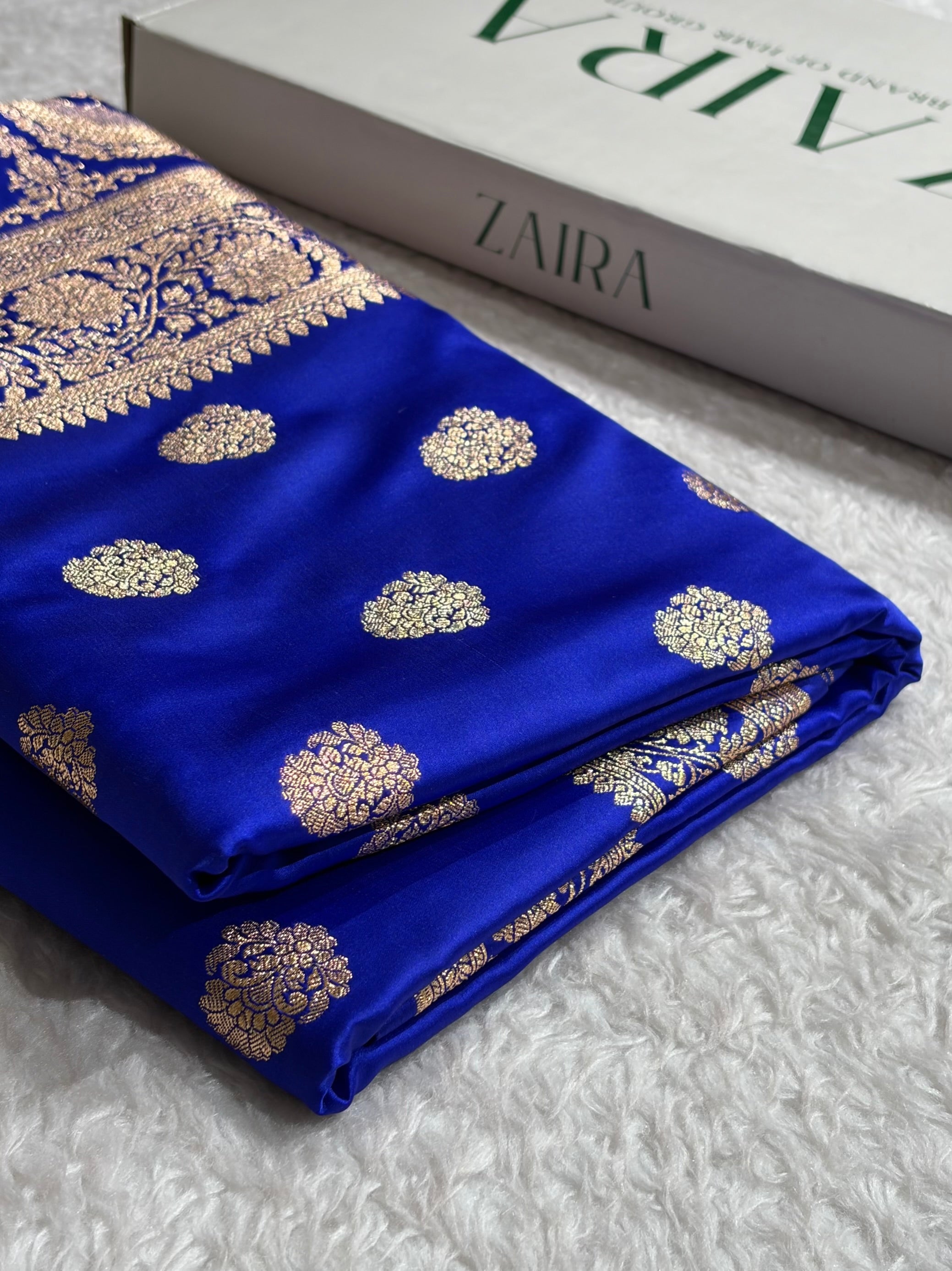 Banarasi Satin Katan Saree With Boota in Royal Blue Shades SK109