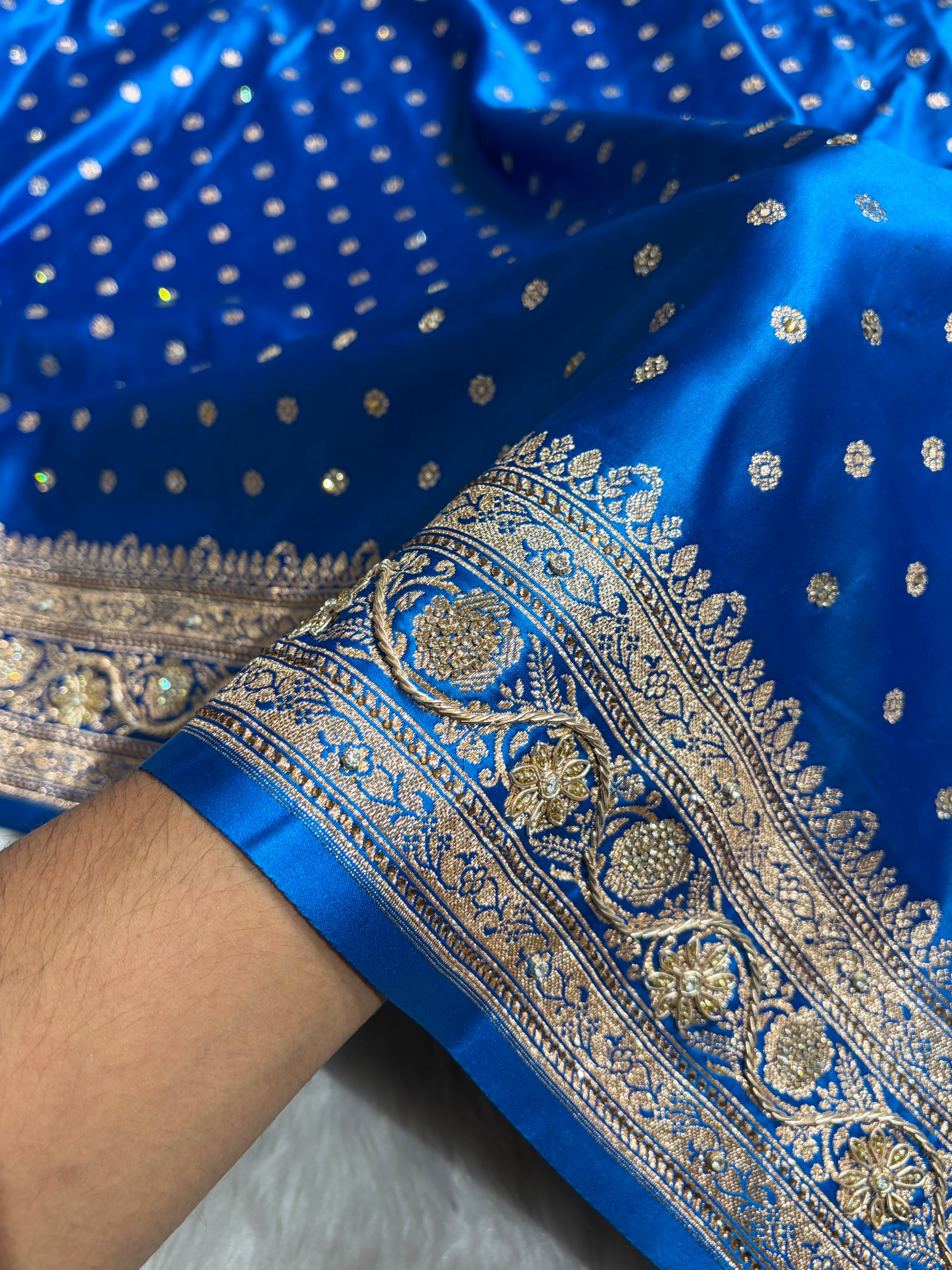 Banarasi Blue Katan Silk Saree With Ari Zardozi and Swarovski stone work BSK01