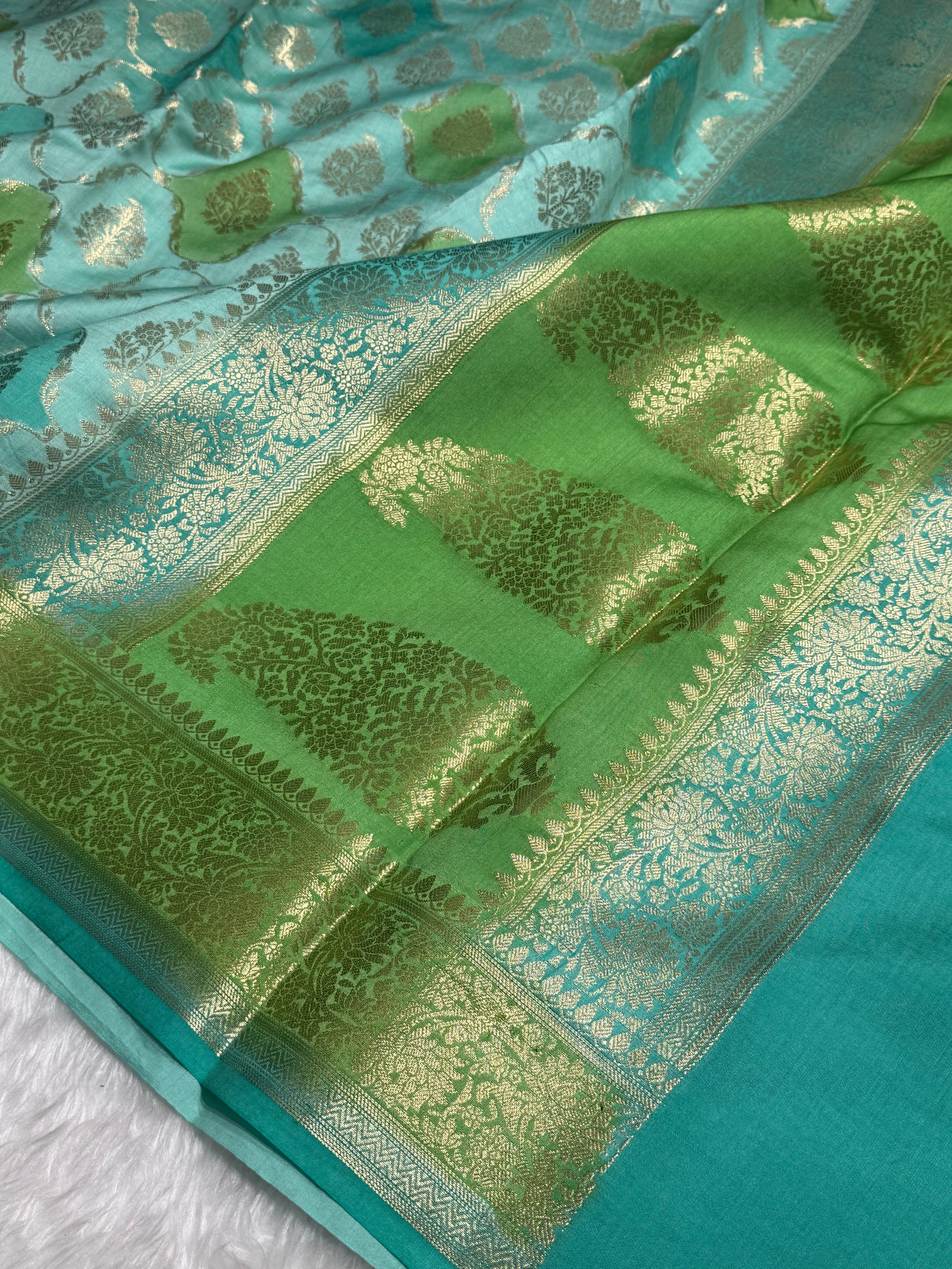 Rangkart Sage Green Shades Pure Chiniya Silk