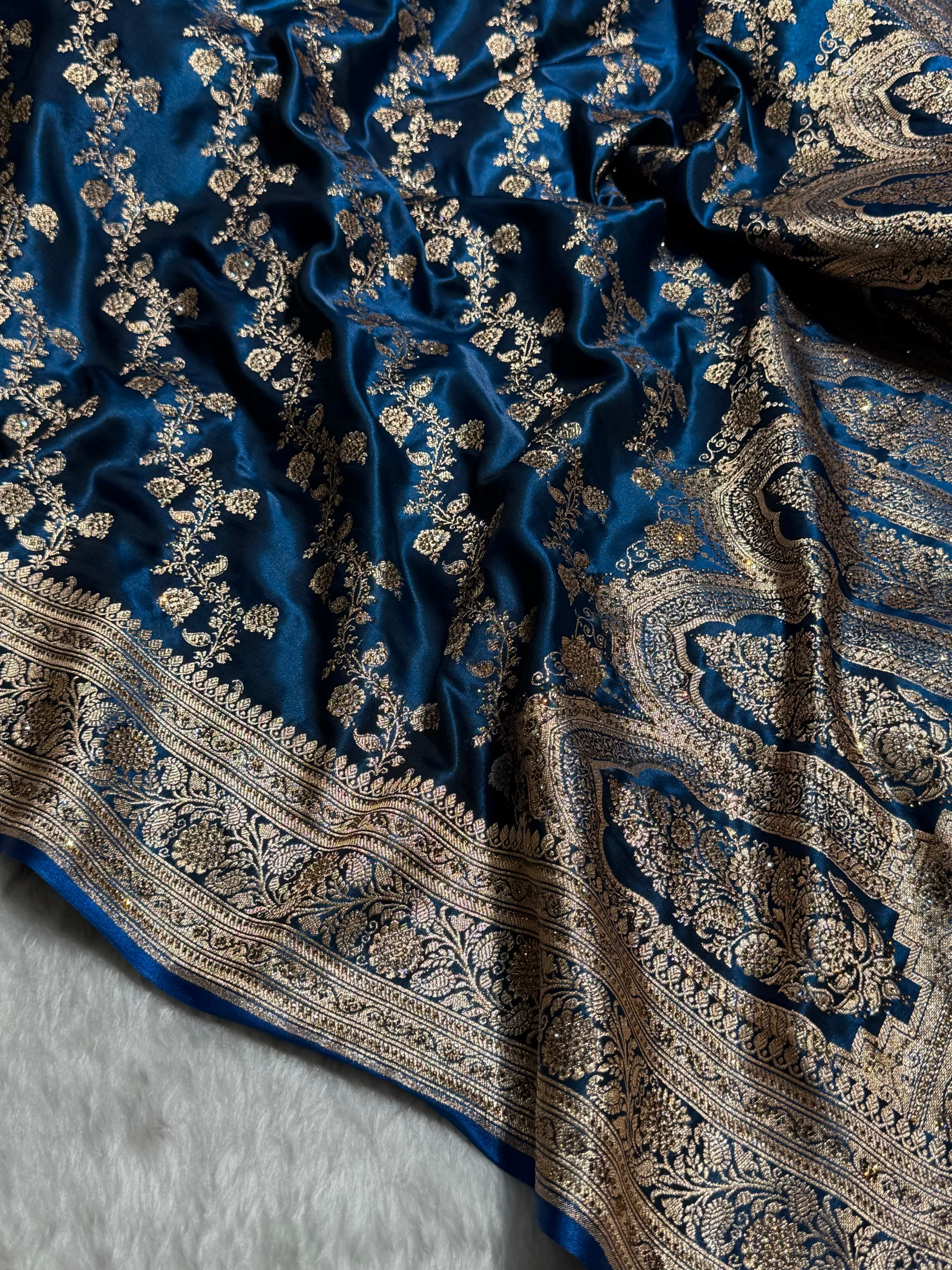 Banarasi German Blue Satin Cross with Swarovski Stone BSS11